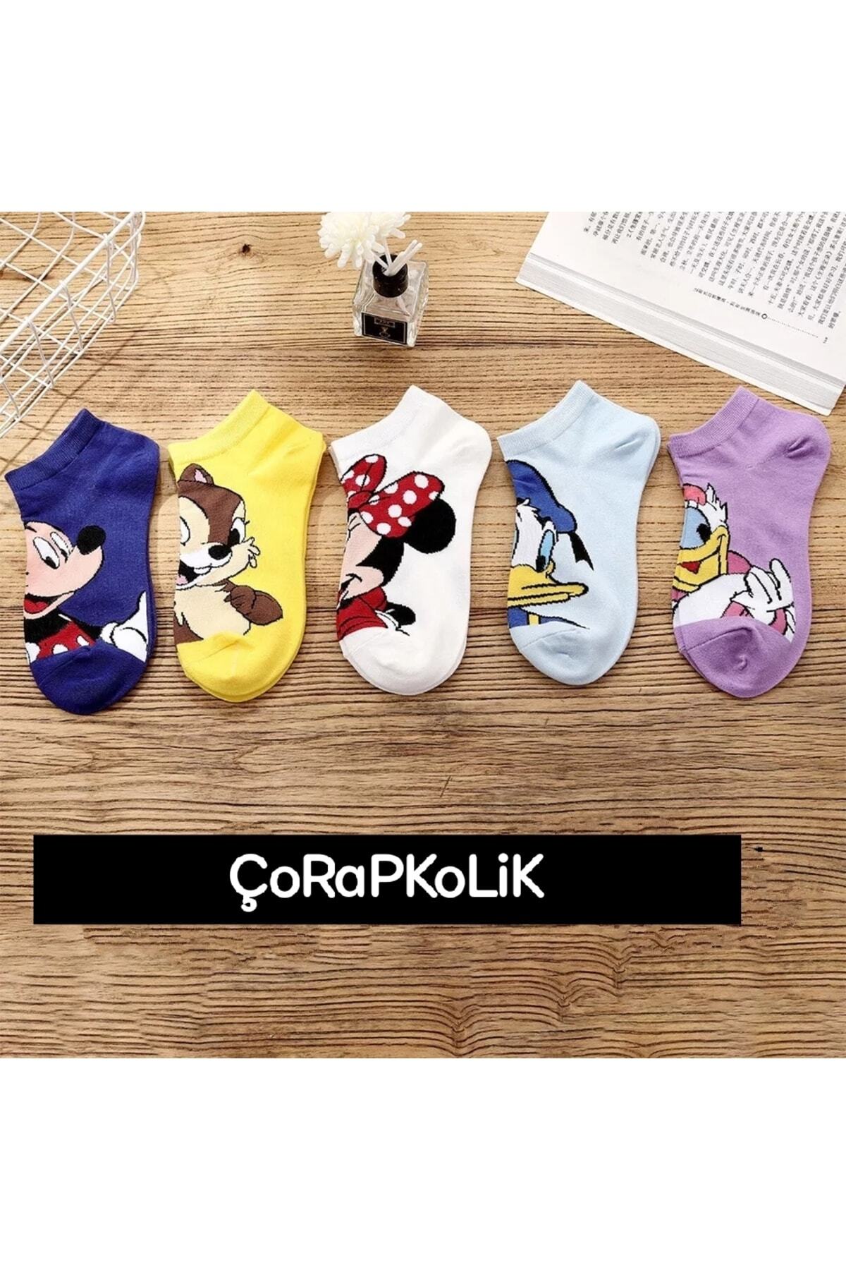 çorapkolik 5 Çift Kadın Karikatürlü Pamuklu Moda Patik Çorap görsel 2