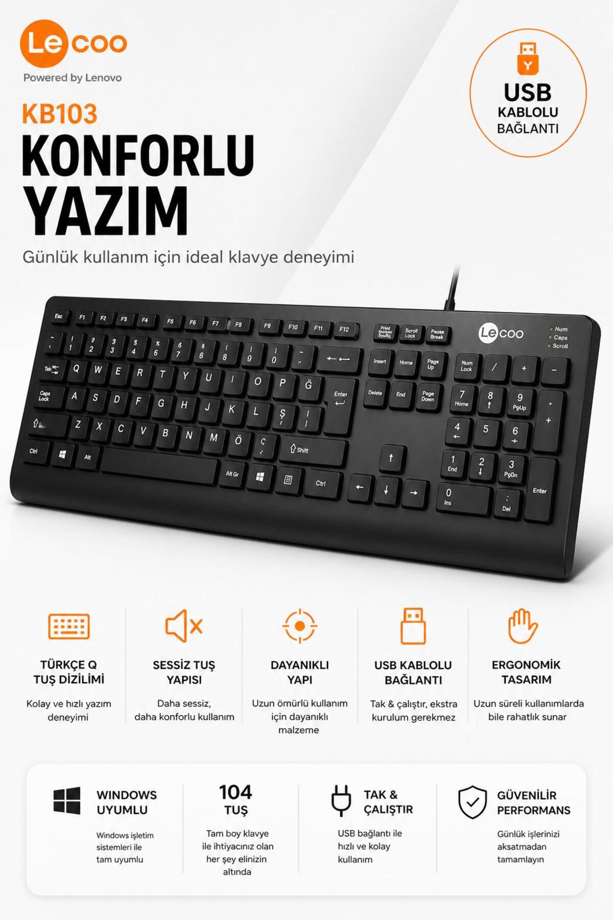 Lecoo KB103 USB Kablolu Türkçe Q Klavye Siyah - Fiyatı, Yorumları