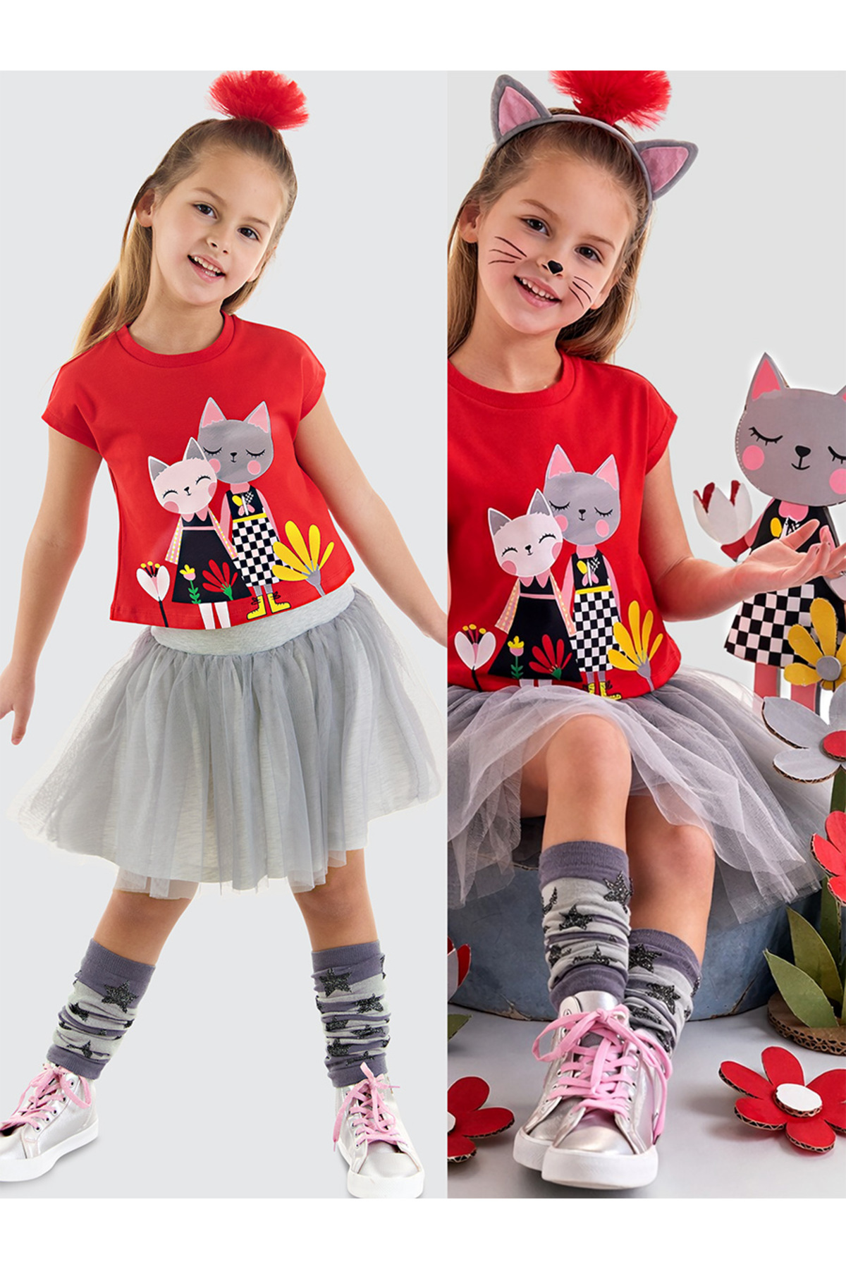 Buddy Cats Girls Summer T-shirt Fluffy Tulle Tutu Skirt Set