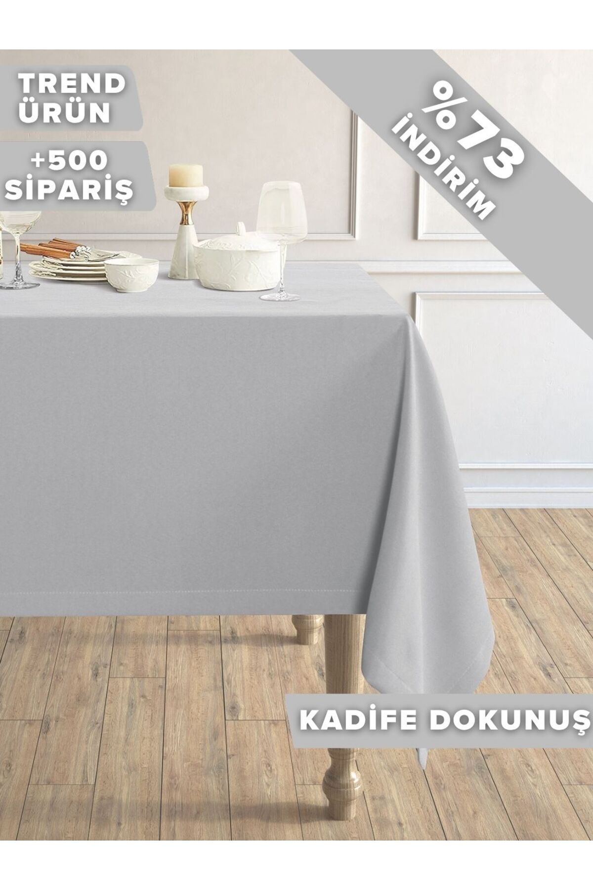 Daily Series Velvet Textured Light Grey Tablecloth