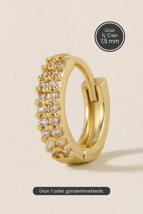 Hetra Altın Renkli Cerrahi Çelik Çift Sıralı Zirkon Halka Piercing – Helix, T...
