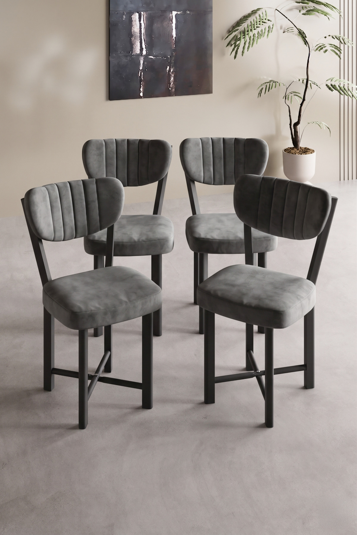 Sandalye 4 Adet Baby Face Kumaş Metal Ayak Modern Mutfak Sandalyesi Cafe Balkon Ofis Elma görsel 3