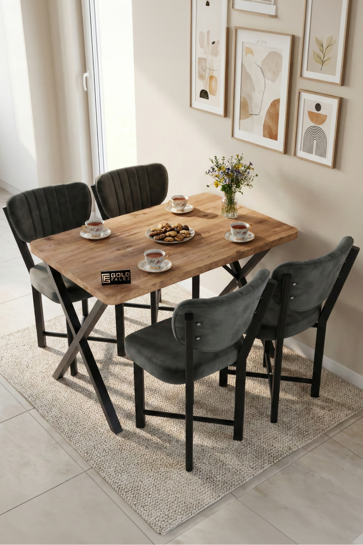 Sandalye 4 Adet Baby Face Kumaş Metal Ayak Modern Mutfak Sandalyesi Cafe Balkon Ofis Elma görsel 5