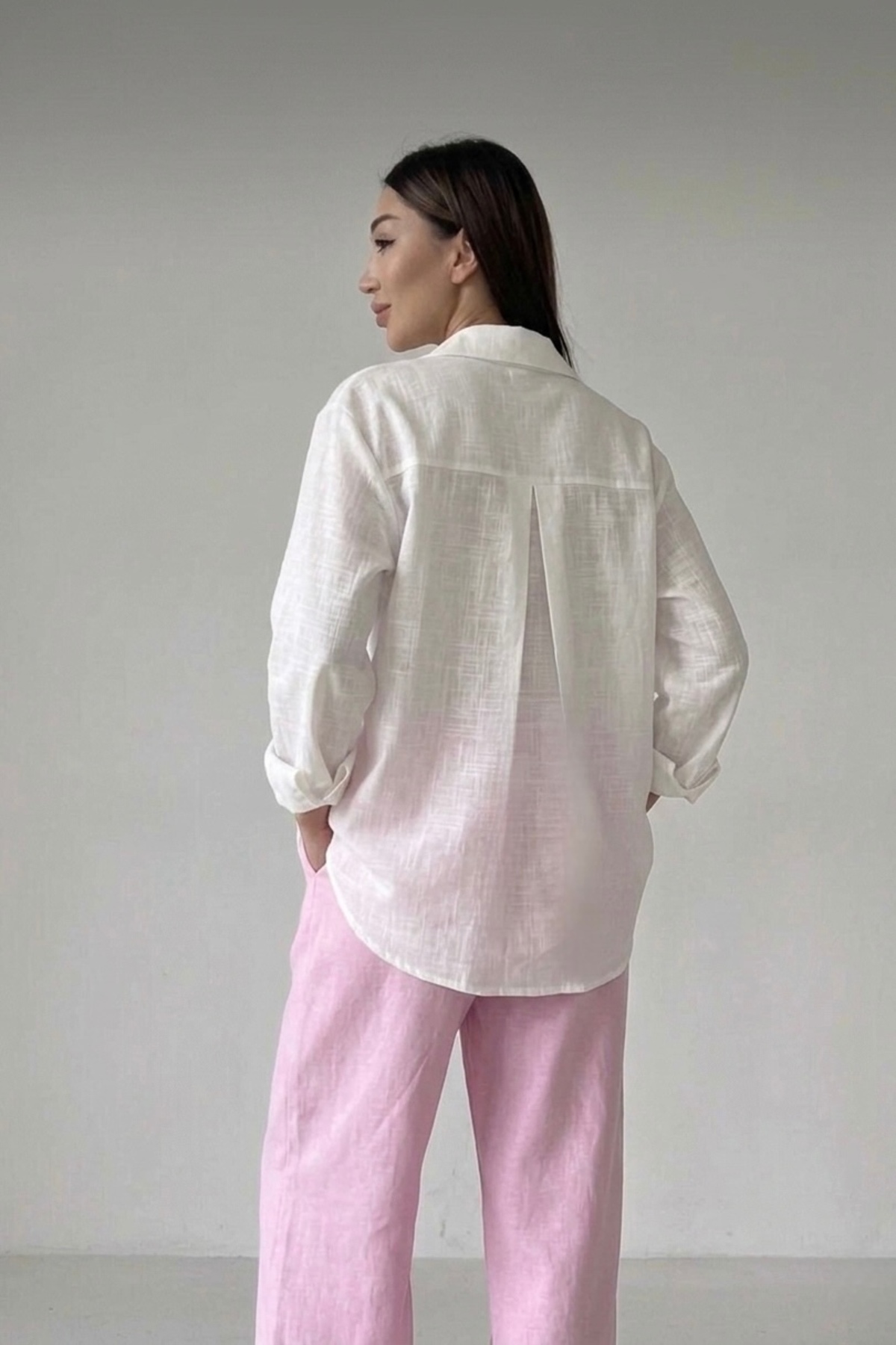 ELLEGANT Yeni Sezon Oversize Kadın Keten Gömlek görsel 2