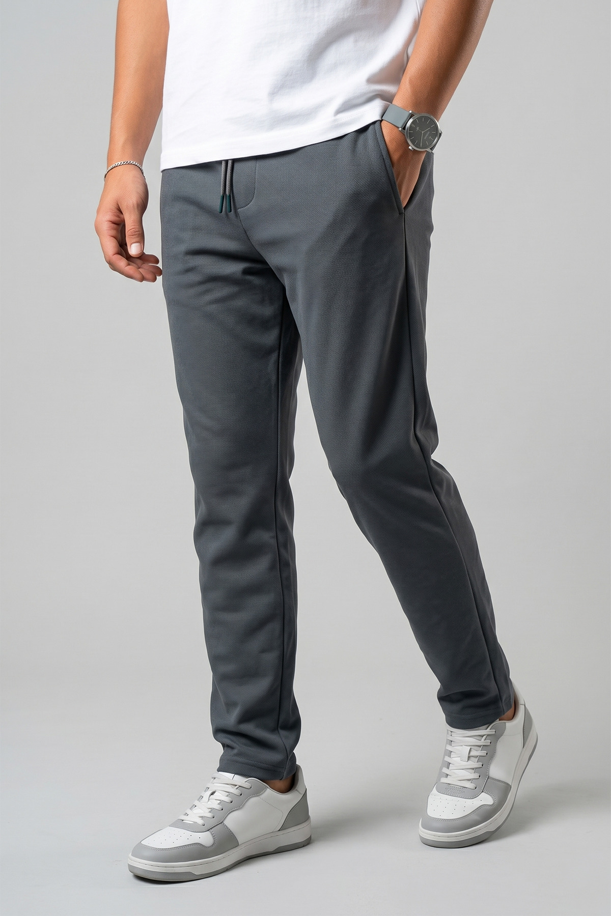 Souris Erkek Füme Jogger Pantolon Bağcıklı Lastikli Bel Rahat Kesim Eşofman Altı