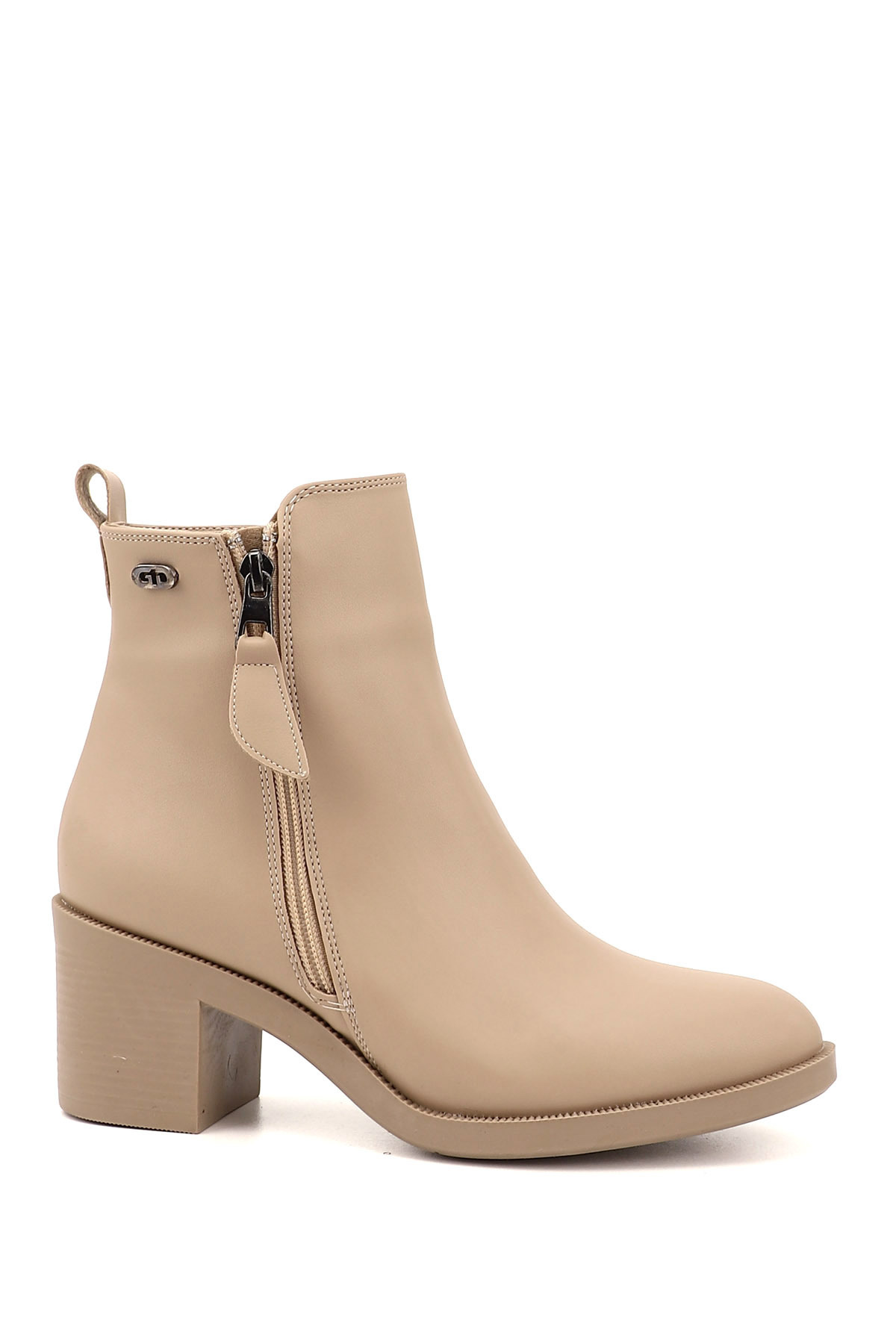 Women's Nude Double Zippered Thick Heel Boots