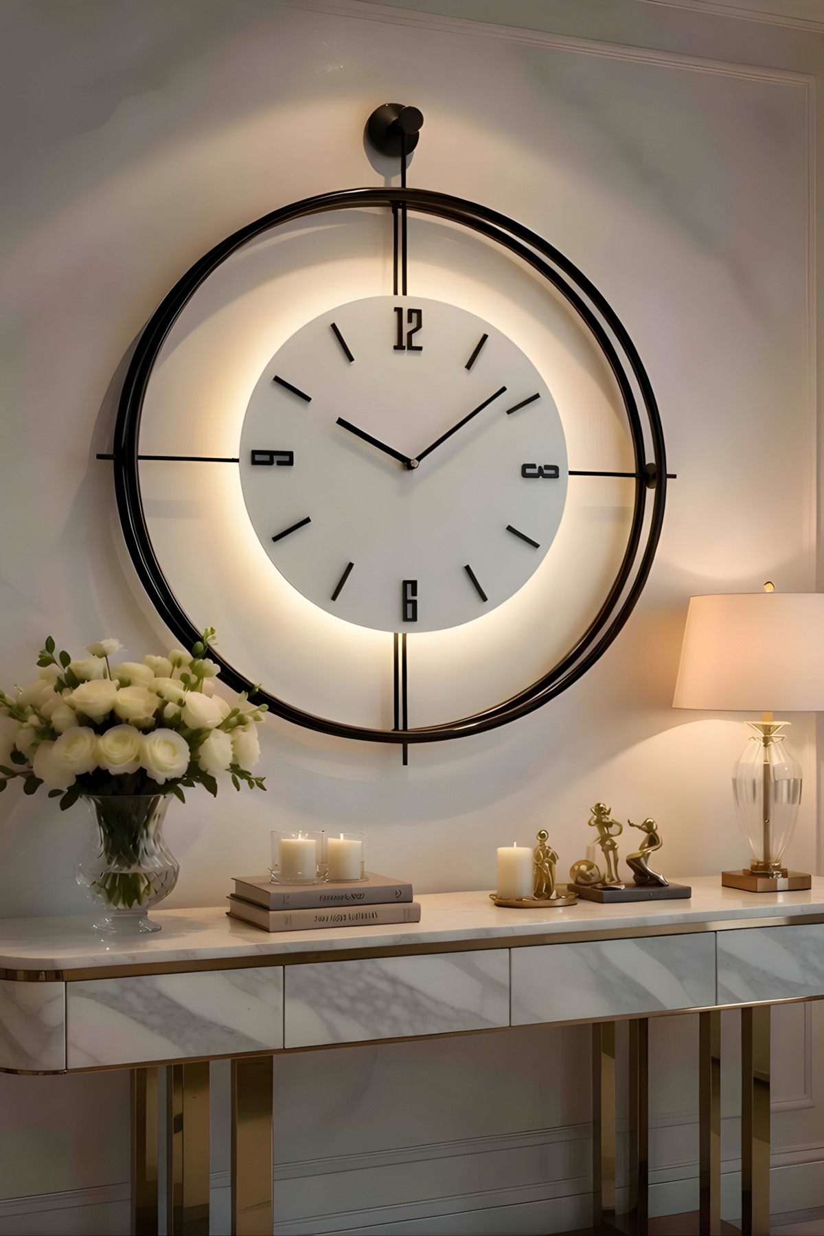 Large Laviento Black (WHITE DIAL) Battery Powered Led - Modern Decorative Metal Glass Mirror Wall Clock