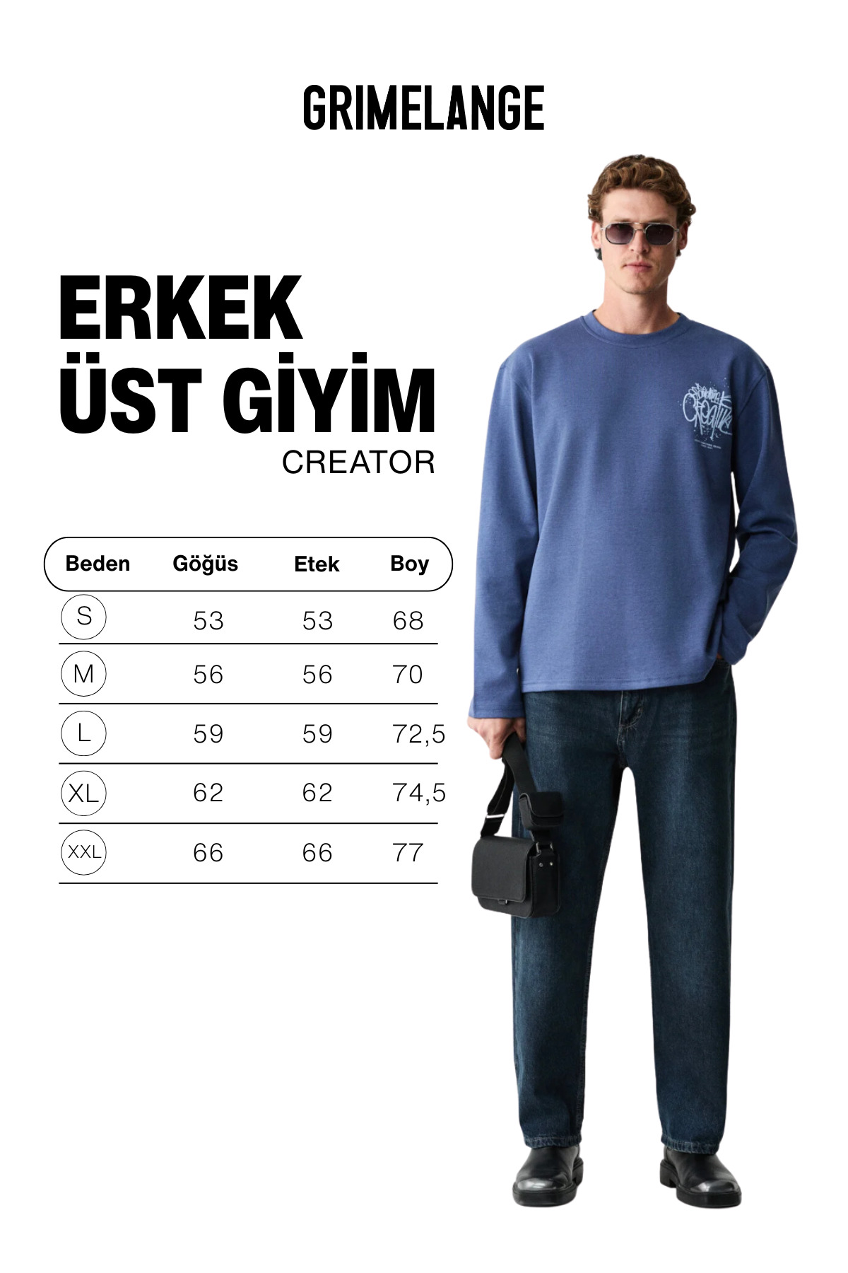 GRIMELANGE CREATOR Erkek Göğsü Ve Sırtı Baskılı Pamuklu Bisiklet Yakalı Oversize Uzun Kollu Lacivert T-Shirt görsel 8