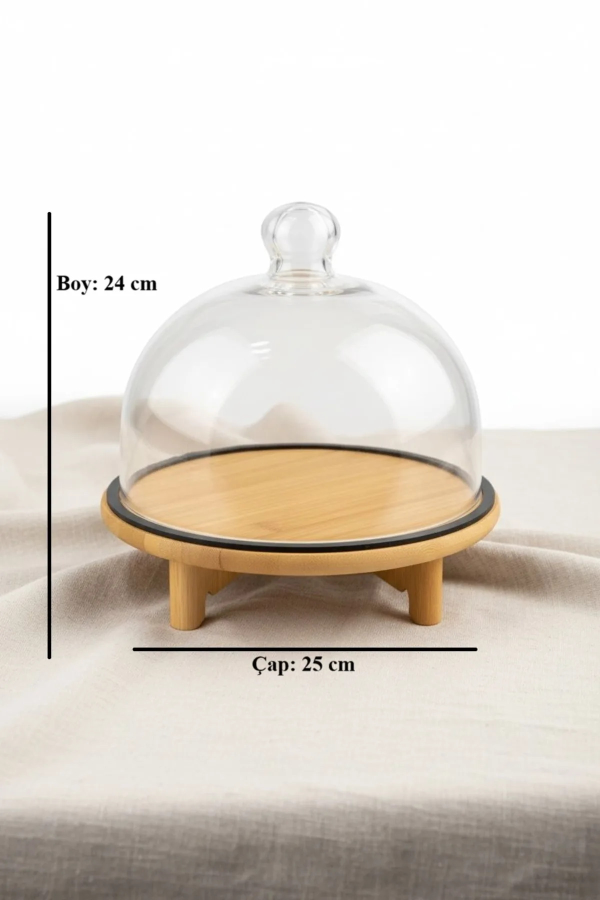 Egehome Cam Kapaklı Ayaklı Bambu Sunumluk | 25 cm Dekoratif Servis