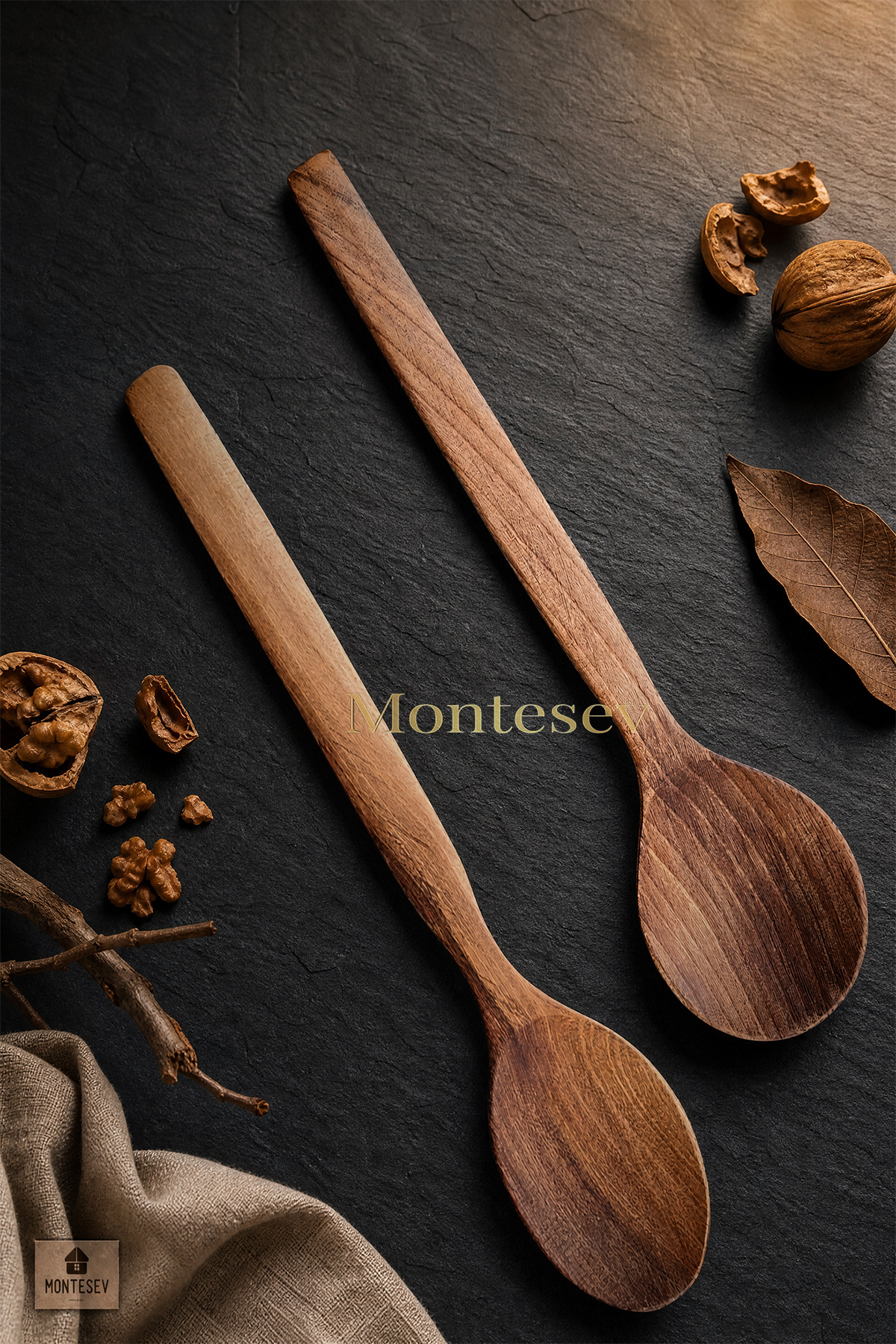 Natural Walnut Wood Wooden Wooden Spoon Spatula Set Wooden Spoon (Set of 2)