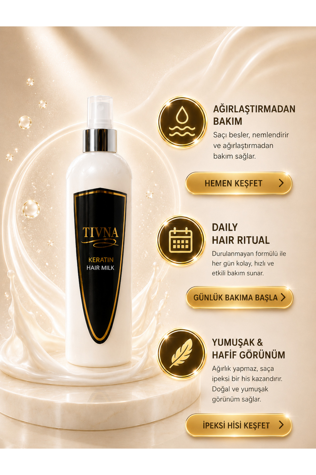 Keratin Sütü Argan Kolojen Bitkisel Kolay Tarama & Keratinli Saç Bakım Spreyi — LVX-9004 — تصویر 6 از 7