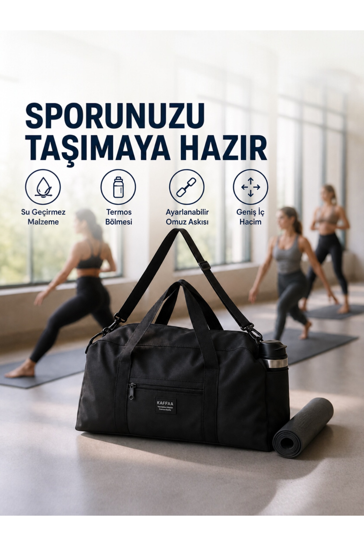 KAFFAA Unisex Uzun Askılı Termos Bölmeli Kadın Ve Erkek Kullanabilir Seyahat Fitness Ve Spor Çantası görsel 3
