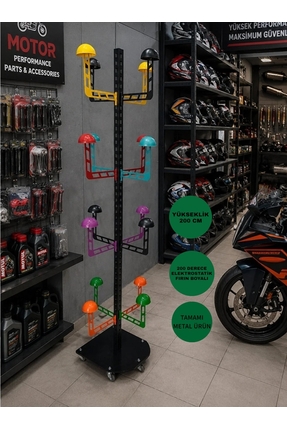 ASAFF MOTOR KASK STAND TEKERLEKLİ 16'LI KARIŞIK RENKLİ ASKILIK TAMAMI METAL ÜRÜN