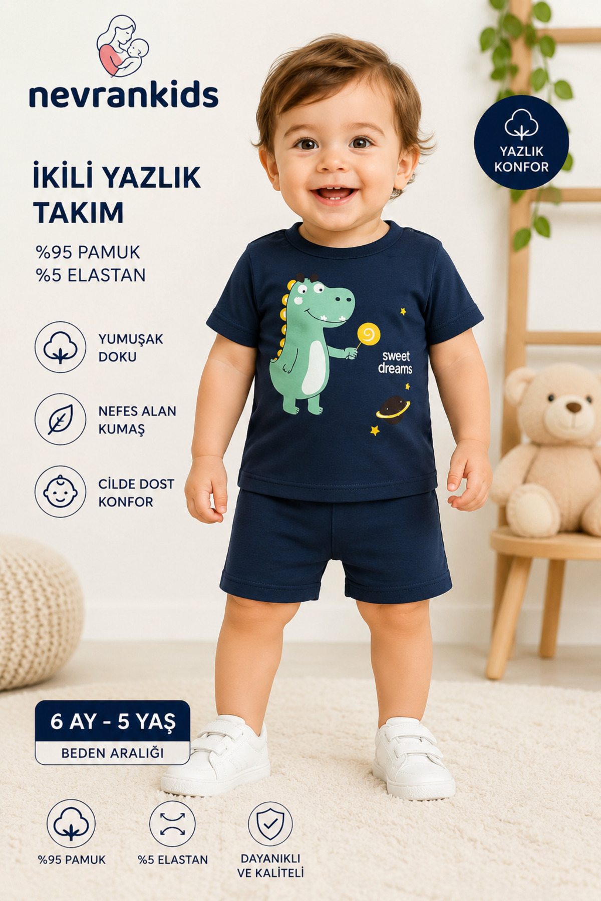 Maiden Cotton Uni Soft Short Sleeve Summer Baby Care 0-6 Months 4-Year Indigo