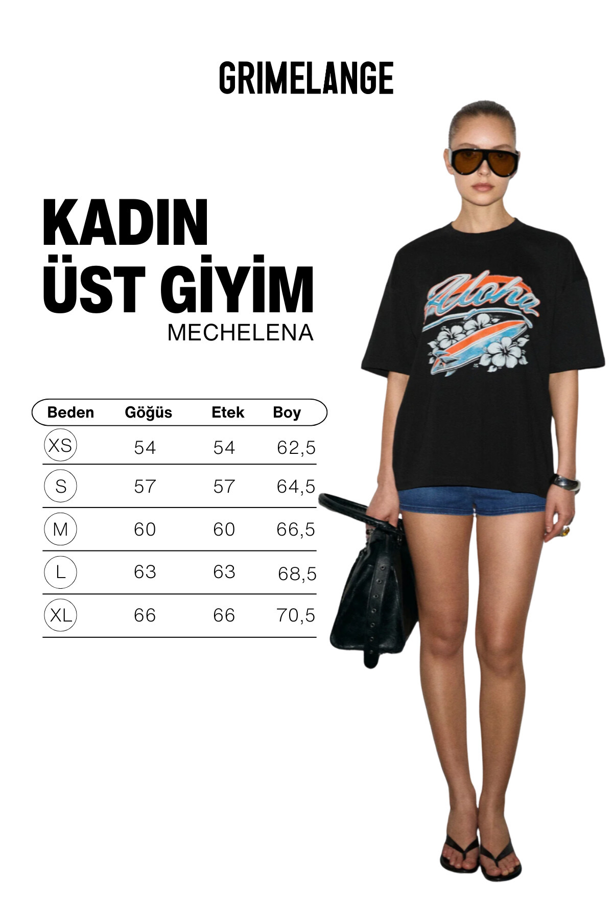 GRIMELANGE MECHELENA Kadın %100 Organik Pamuklu Yuvarlak Yakalı Baskılı Siyah T-Shirt görsel 6