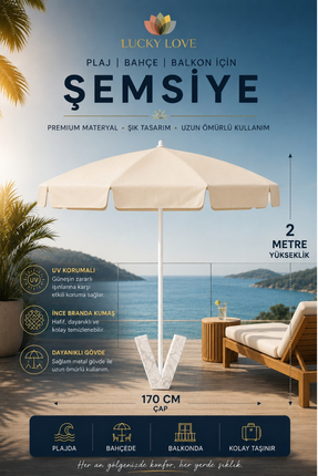 Lucky Love Plaj Bahçe Balkon İçin Şemsiye İnce Branda Kumaş - 2 Metre Yüksekl...