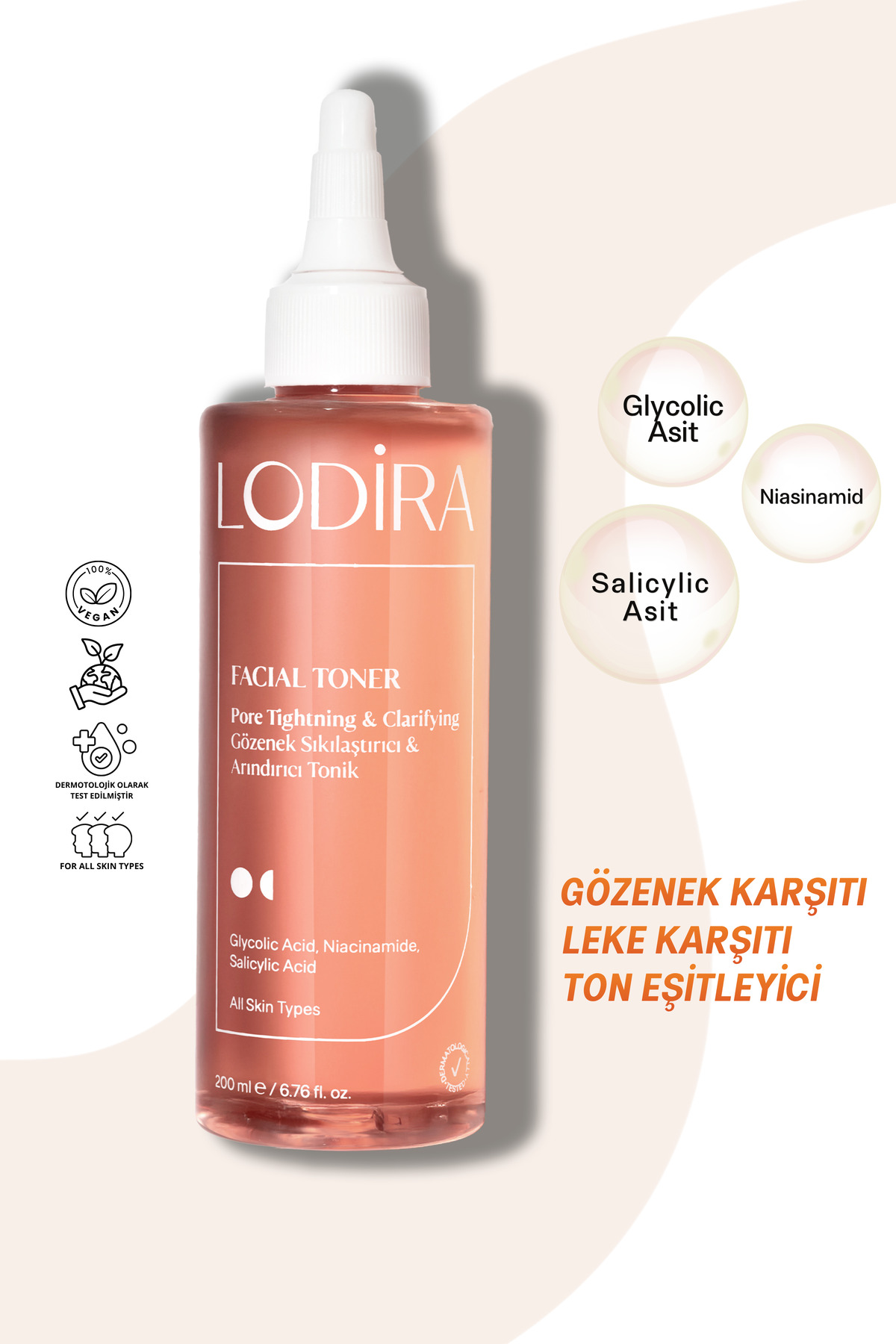 Lodira Cosmetic تونر ضد لک و جمع کننده منافذ پوست حاوی اسید گلیکولیک ۲۰۰ میلی لیتر — LDR-007