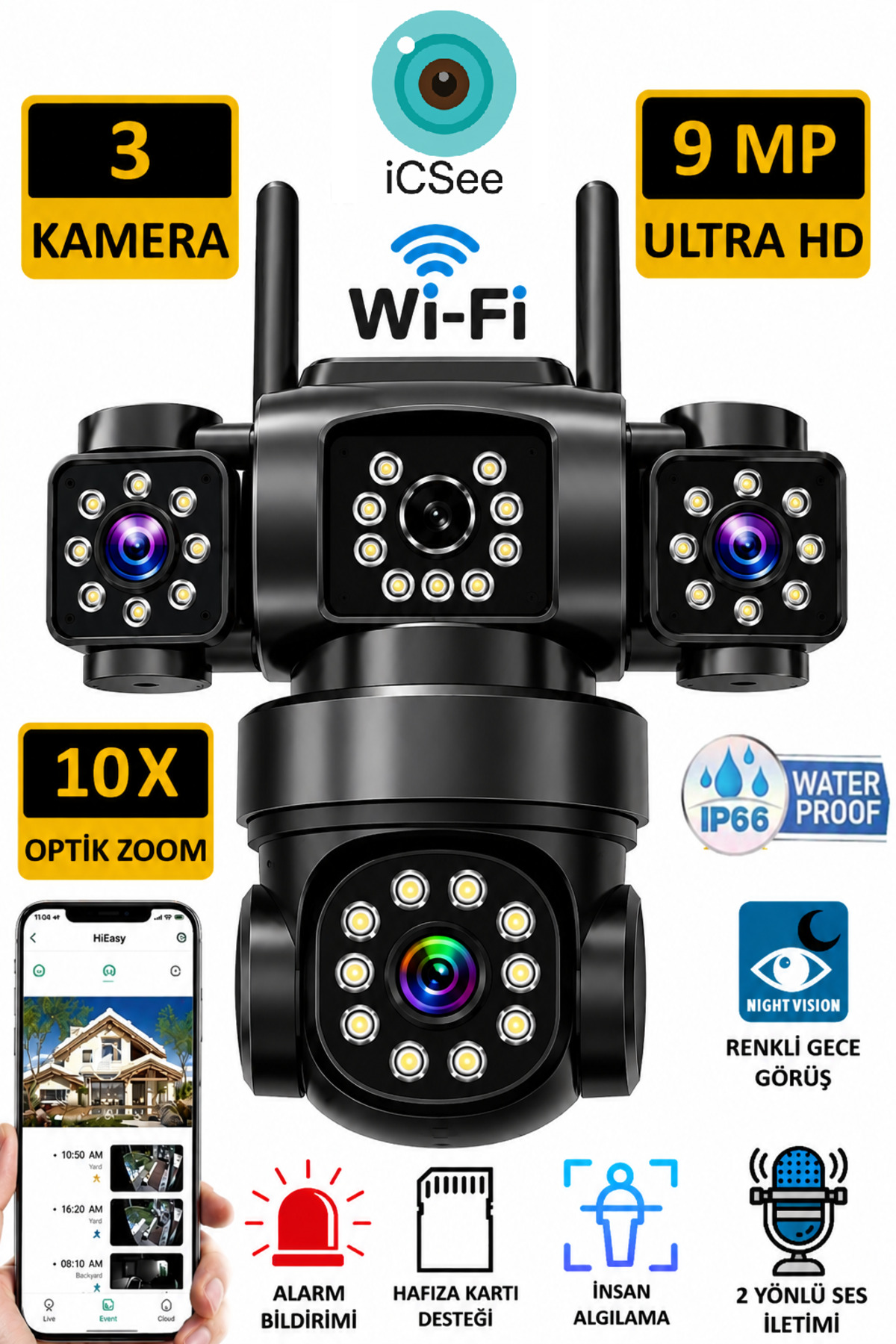 VİVATECH Pro 5904 20MP 4 Kameralı Wifi Akıllı Kamera 16X Zoom