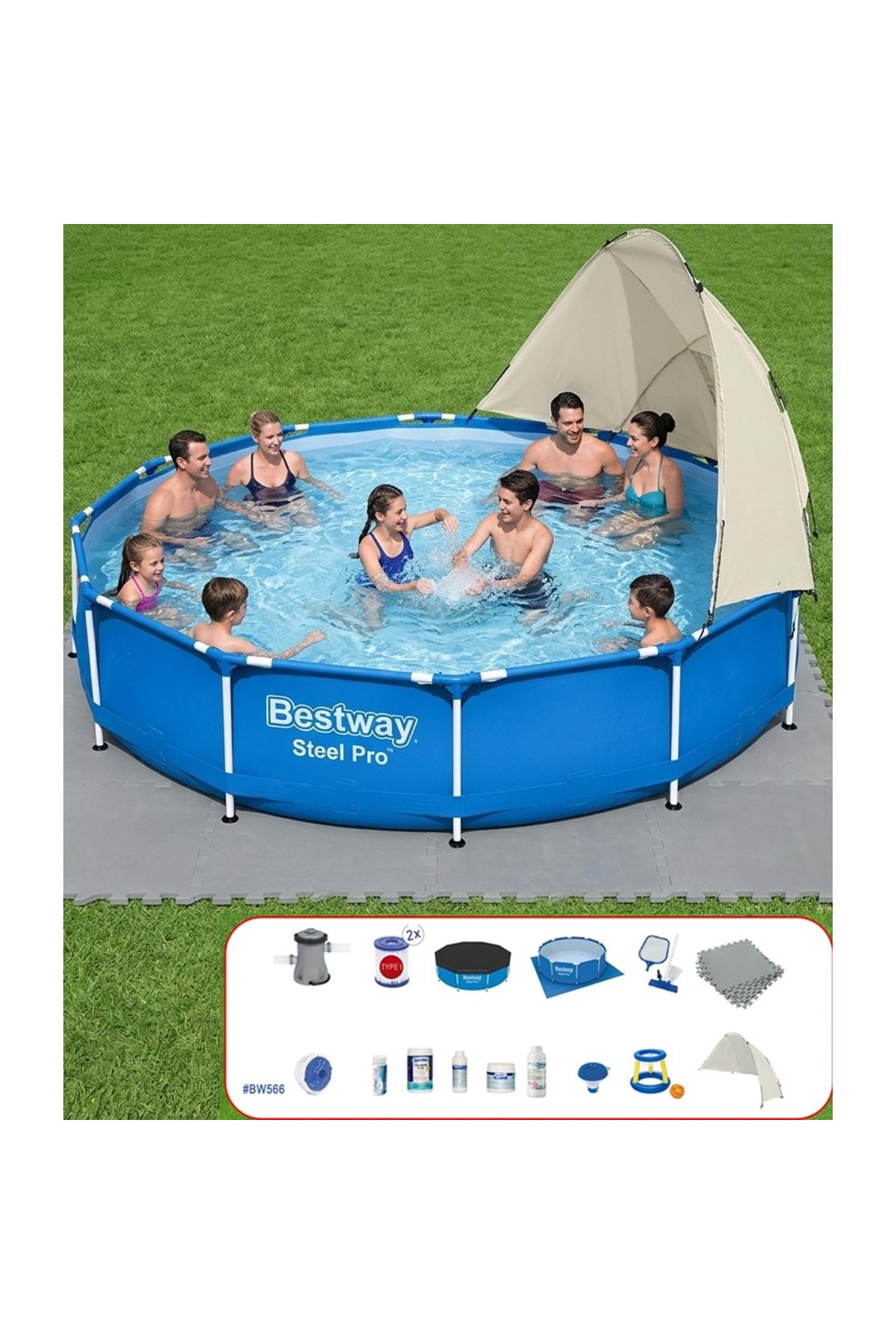 Bestway Gölgelikli Prefabrik Full Havuz Seti 366x76 cm BW566 56706