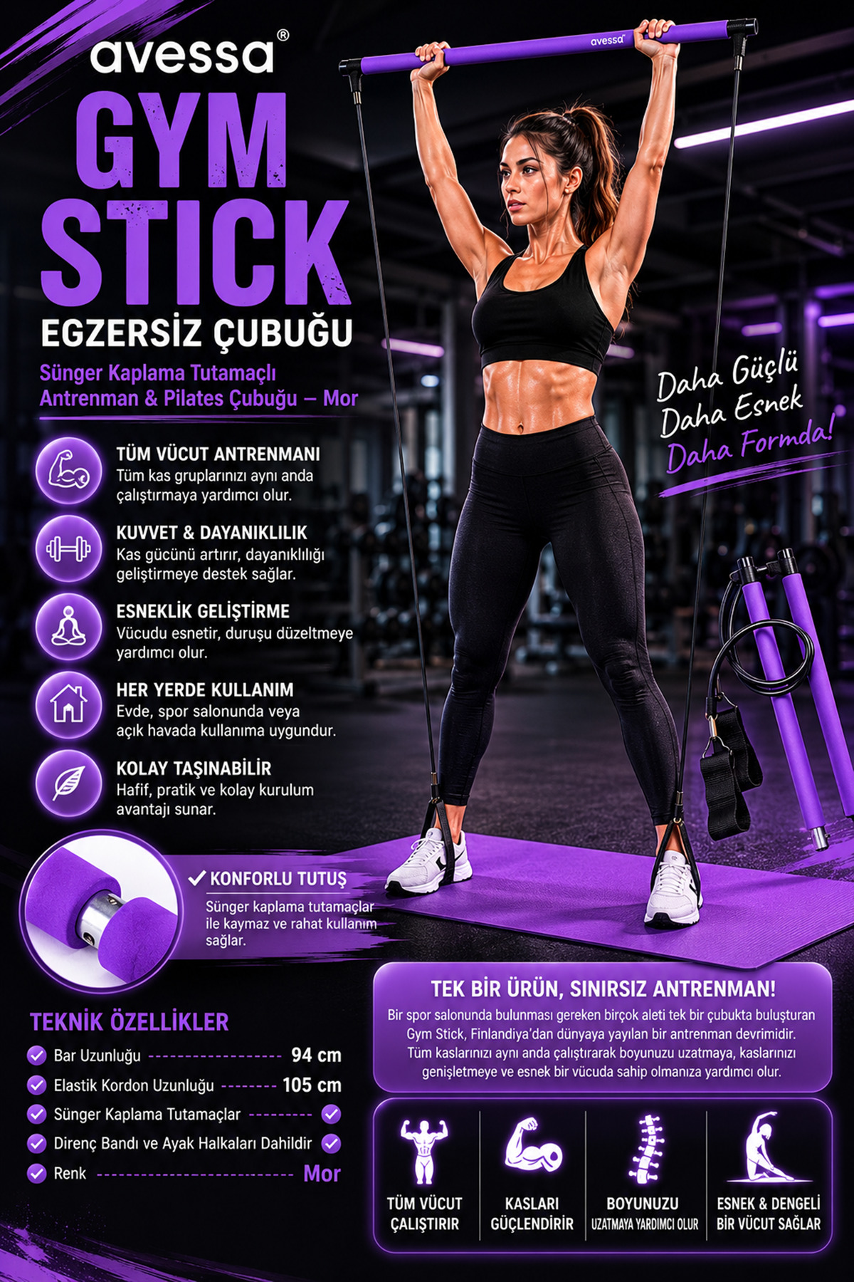 Gym Stick Exercise Sticks Training Exercise Sticks with Sponge Coating Handle Purple