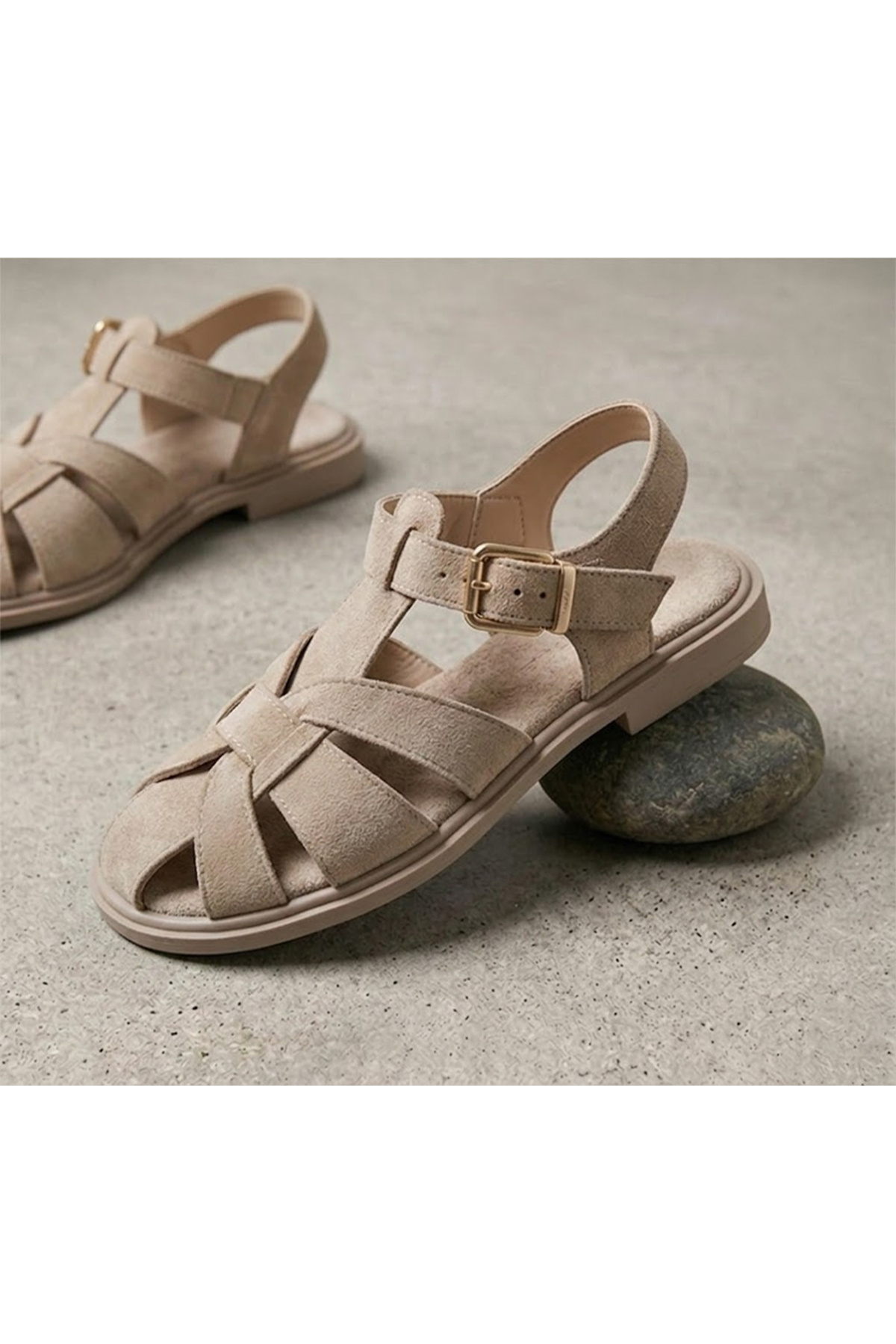 Women's Suede Soft Sole Cornered Cage Cut Comfortable Sandals