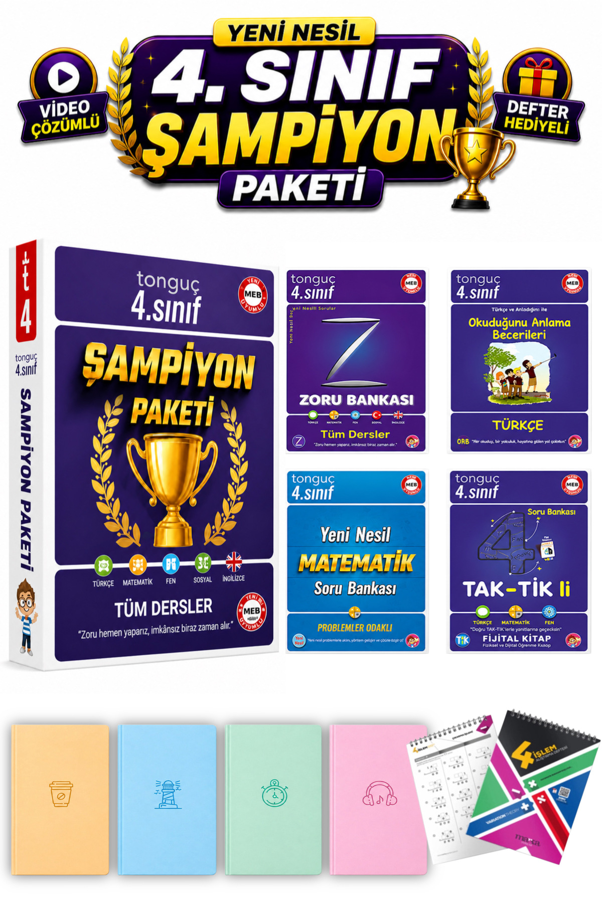 U4本セット Tonguç Yayınları Tonguç 4. Sınıf Şampiyon Zoru Tüm dersler Set