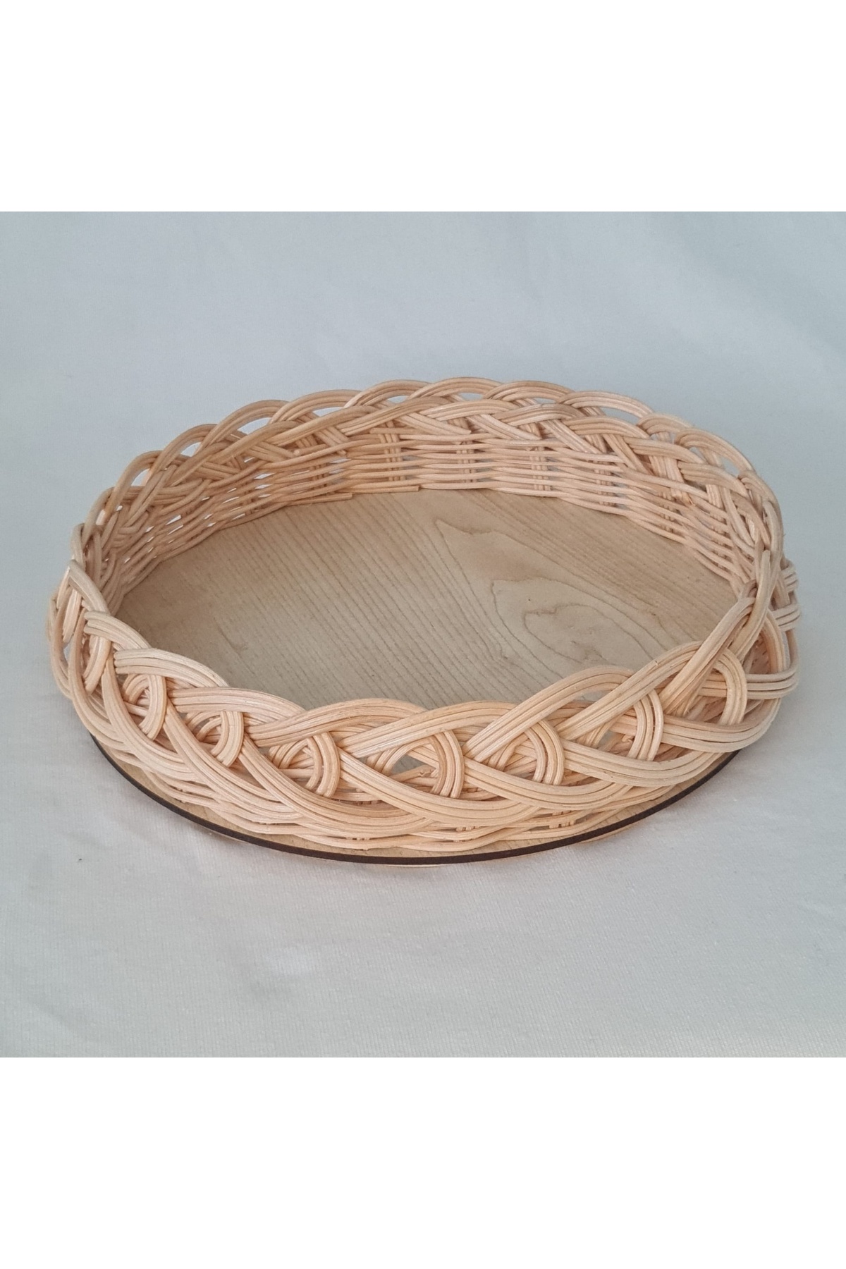 El Yapımı Bambu Rattan Örgü Yuvarlak Dekoratif Tepsi 25cm