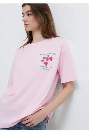 Mavi Sicilia Baskılı Pembe Tişört Loose Fit / Bol Rahat Kesim 1614007-86953