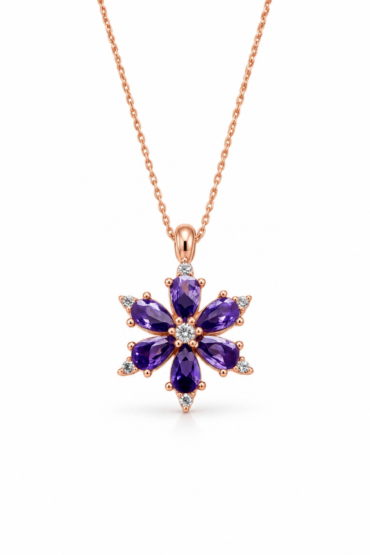 Women's Necklace with Custom Box - Rose Lotus Flower Women's Necklace with Purple Lotus Amethyst Gemstone
