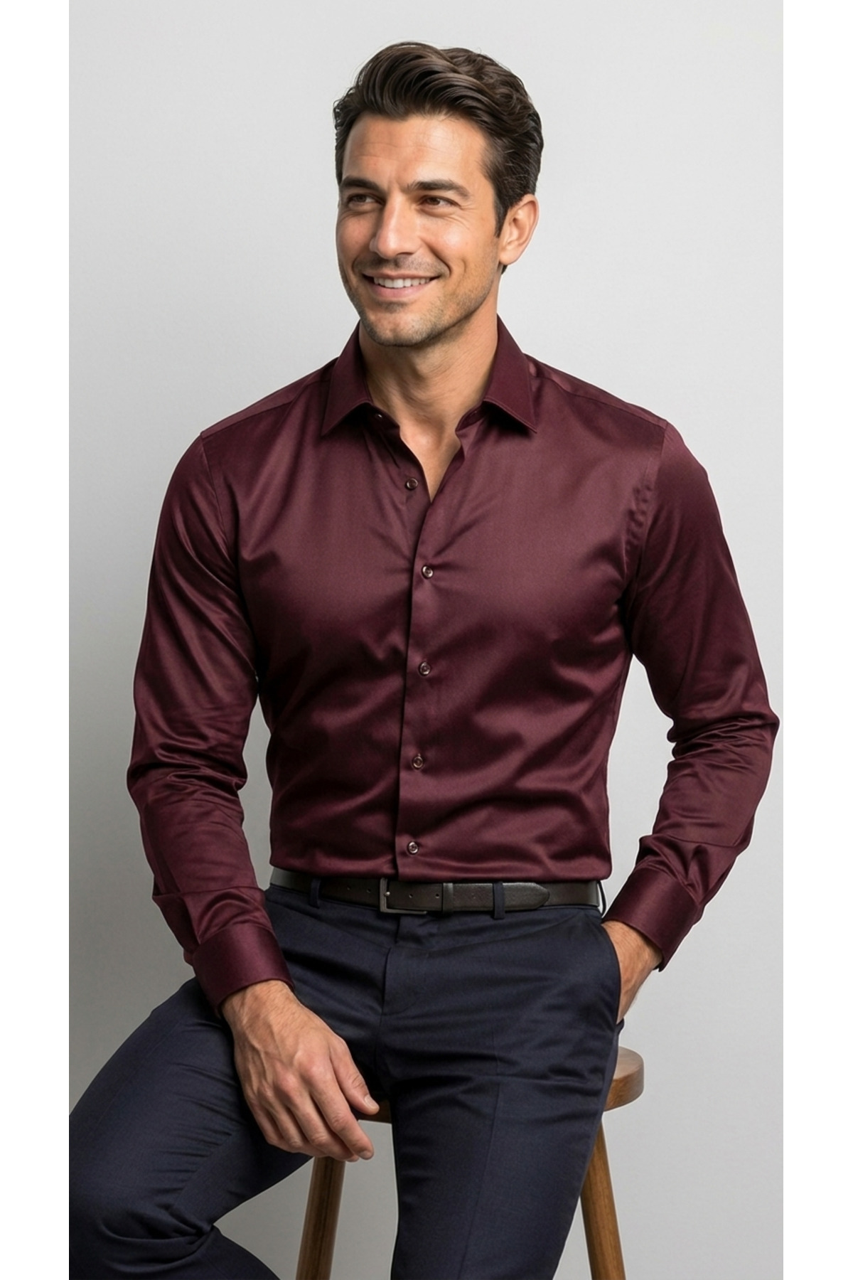 viyamen Erkek Slim Fit Klasik Saten Gömlek Uzun Kollu Modern Kesim görsel 6
