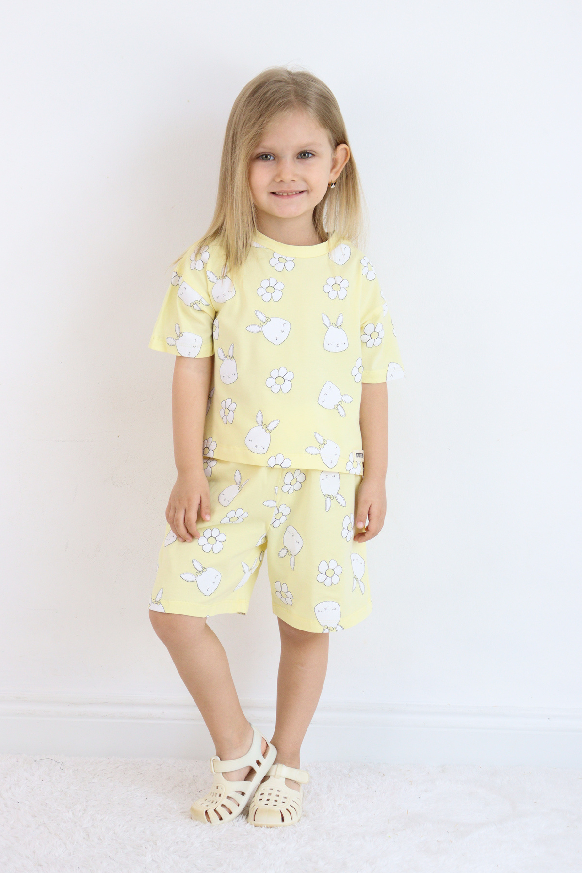HARİKA KİDS Girl's Rabbit-Flower Printed Shorts Double Suit