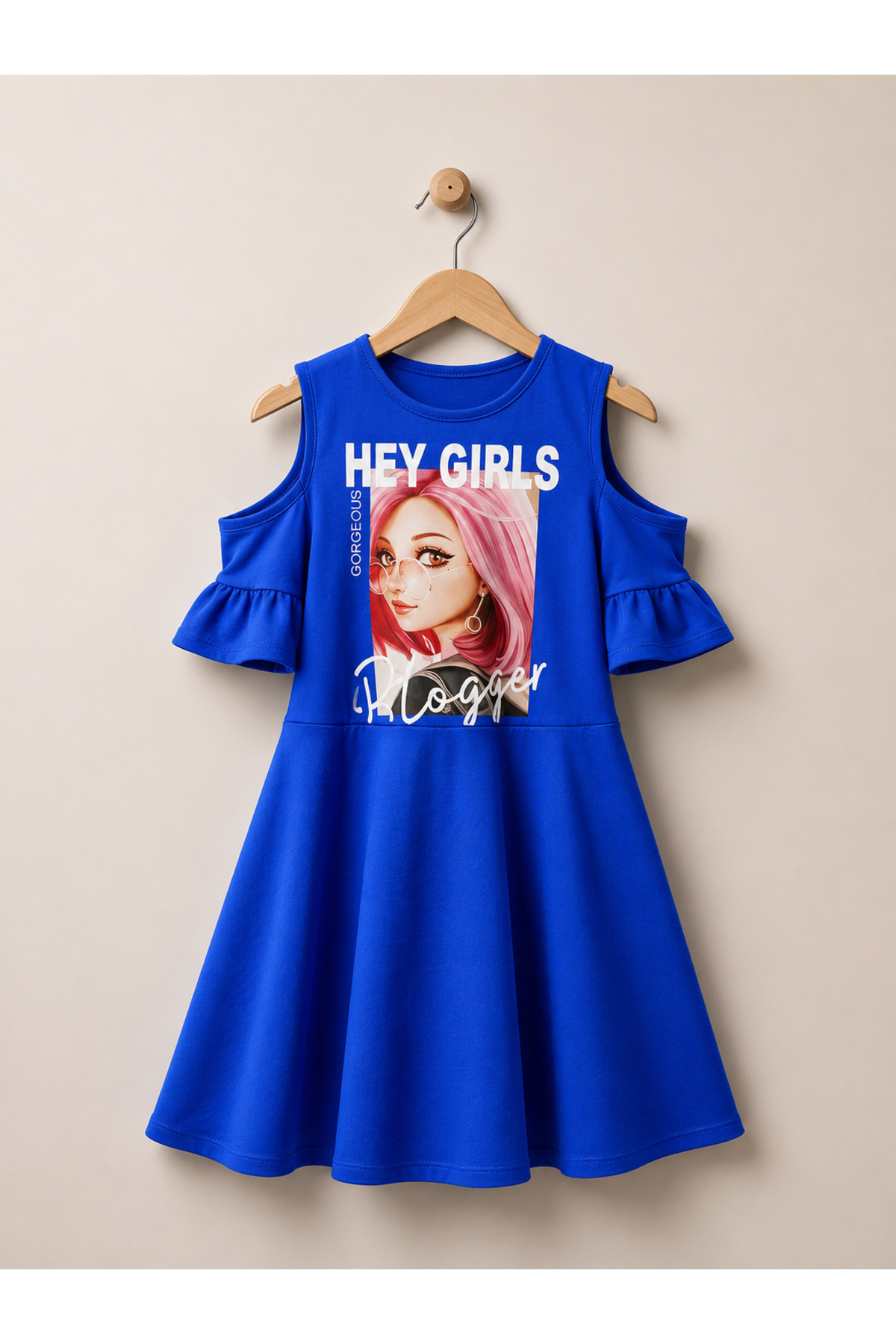 Girls Short Sleeve Lycra Combed Cotton Printed Dress