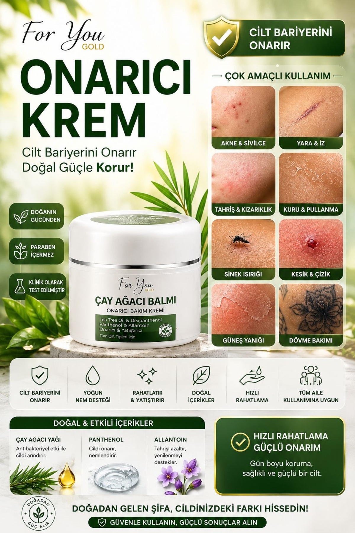 For You Gold Yatıştırmaya Ve Onarmaya Yardımcı Çay Ağacı Balmı Bakım Kremi 50 ml (TEA TREE BALM) — ÇAY01