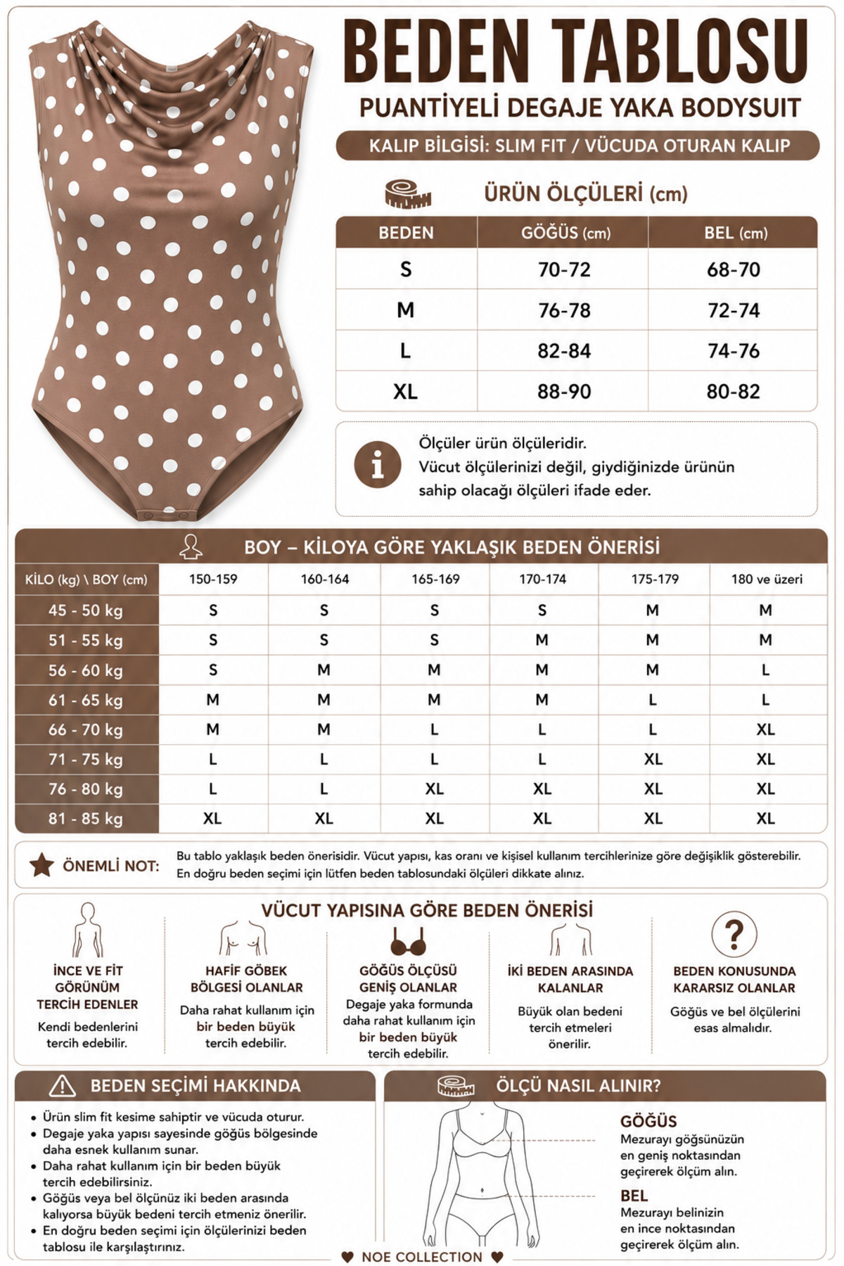 Kadın Degaje Yaka Puantiyeli Çıtçıtlı Body Likralı Bodysuit - Kahverengi 5