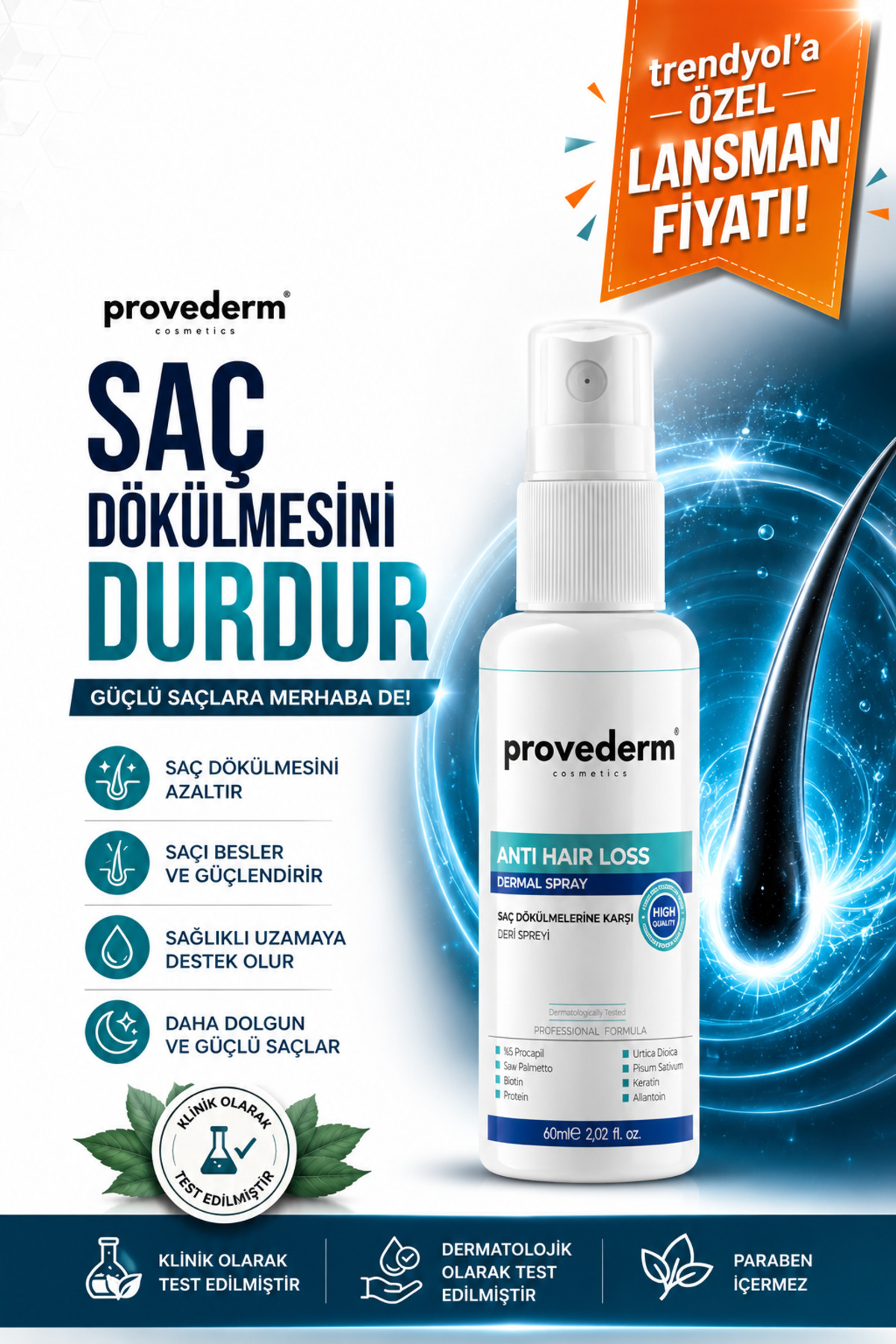 Provederm Saç Dökülmesine Karşı Serum - Anti Hair Loss Dermal Spray 60 ML — 8684378794239
