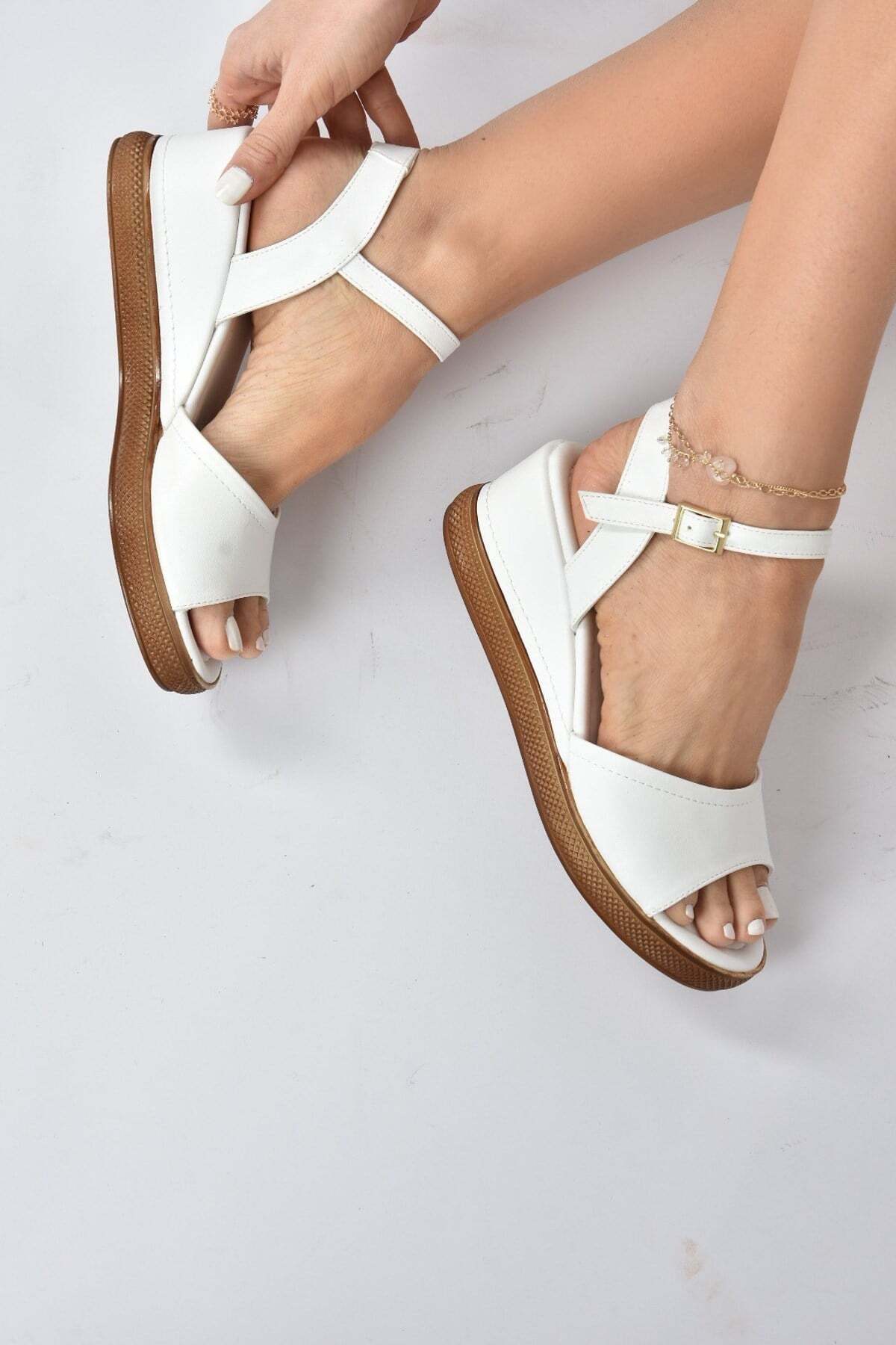Fox Shoes Beyaz Kadın Dolgu Topuklu Ayakkabı K674605409 görsel 2