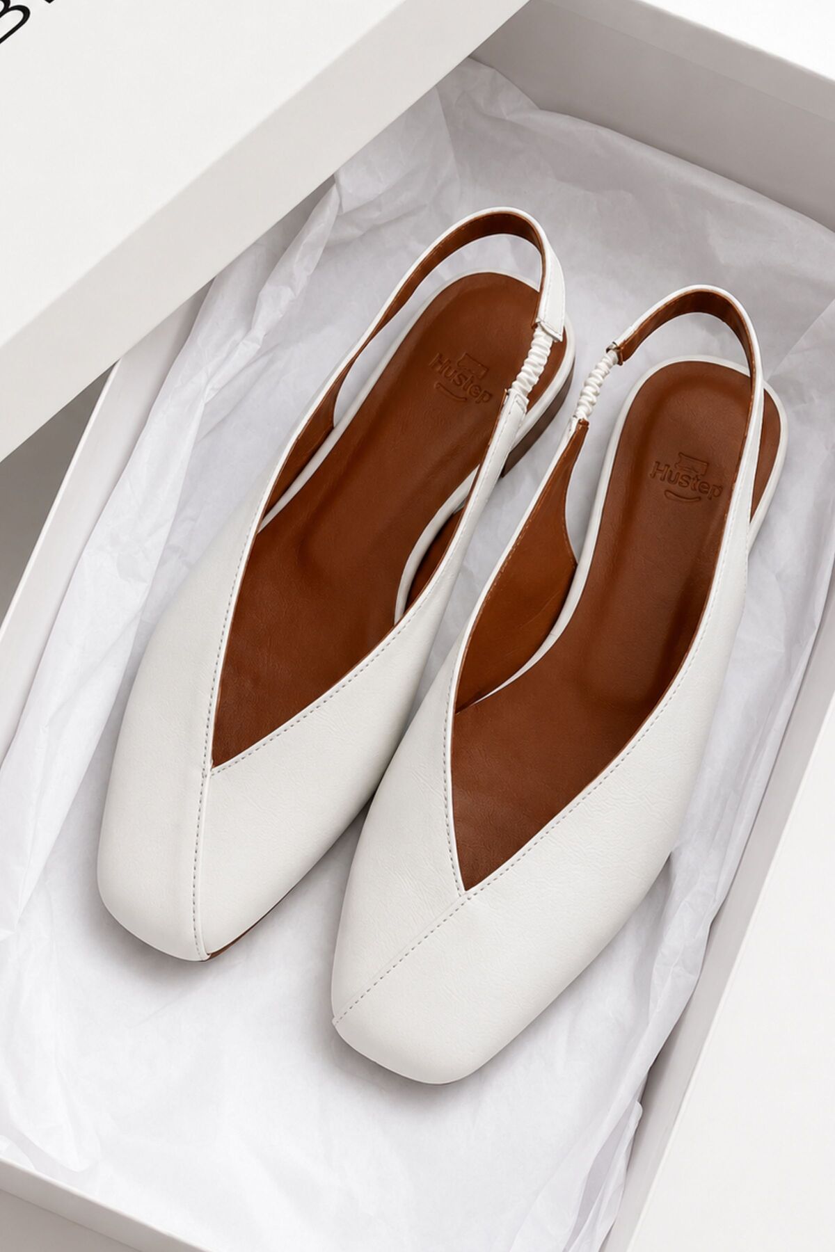 Genel Markalar Siena Kadın Beyaz Kare Burun Babet Slingback görsel 4