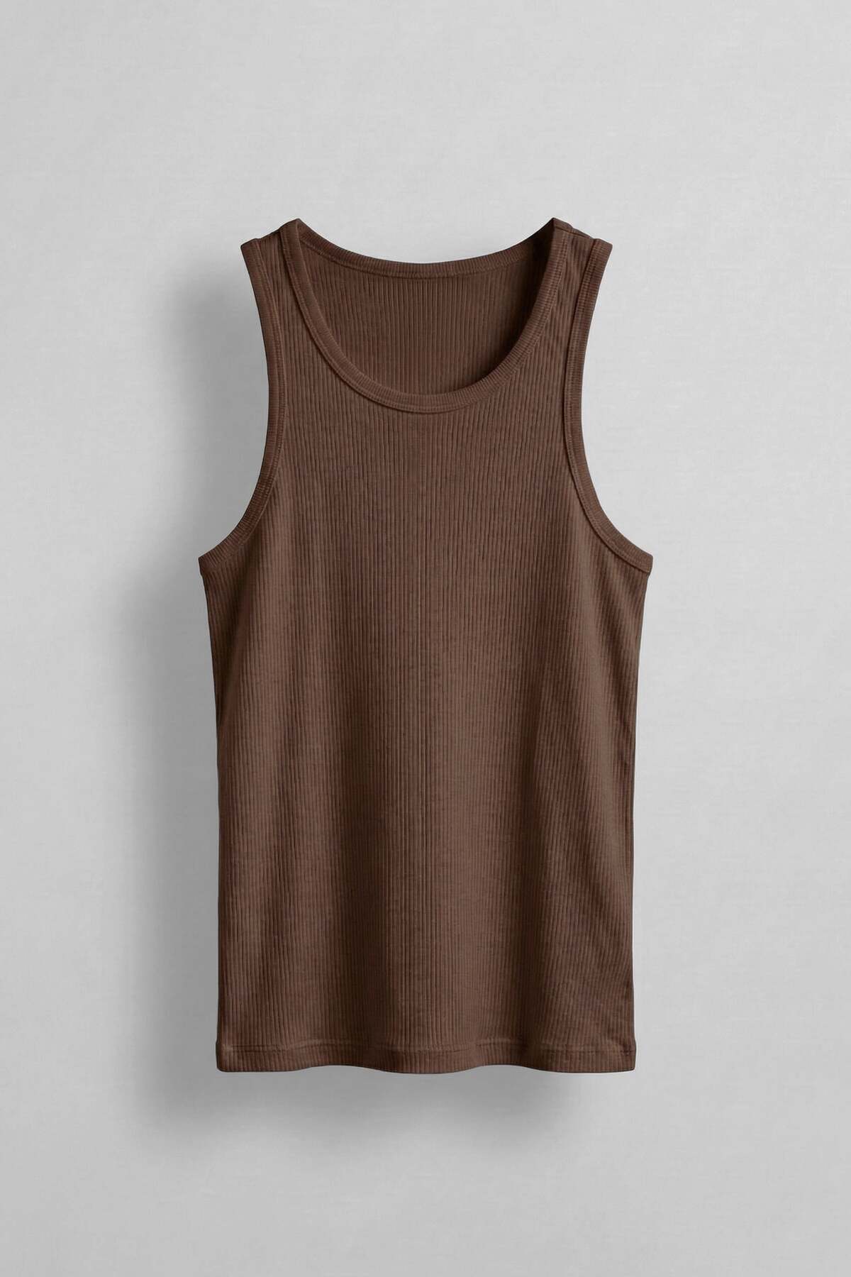 Men's Basic Ribbed Fabric Sports Singlet Brown