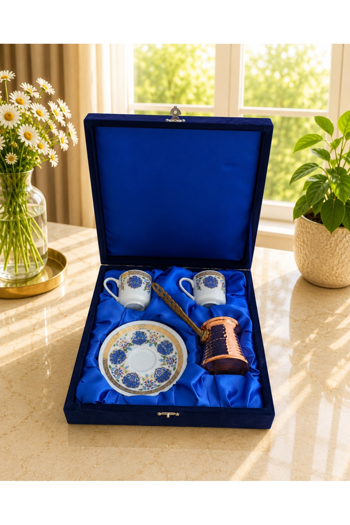 Velvet Boxed Copper Charm Palace Model Double Porcelain Cup Set