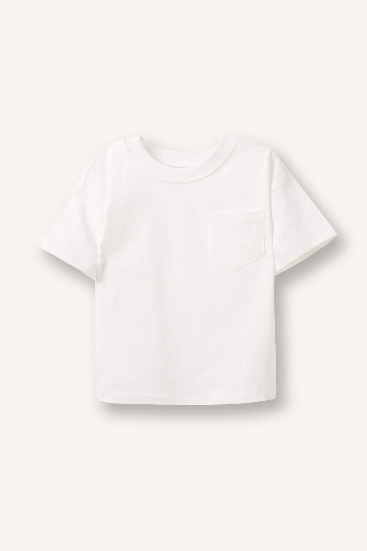 Defacto 100% Cotton Regular Fit Crew Neck Short Sleeve Ecru T-Shirt Baby Boy B7005A525Sm
