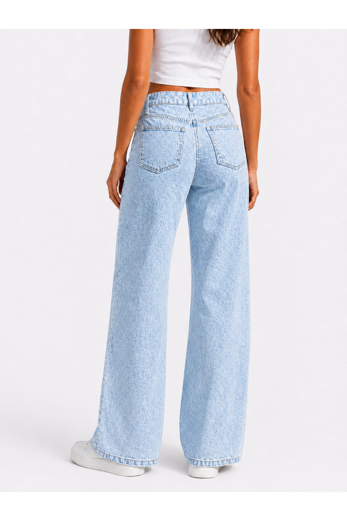 J&KSTORES Kadın Yüksek Bel Bol Paça Jean Kot Palazzo Pantolon görsel 5