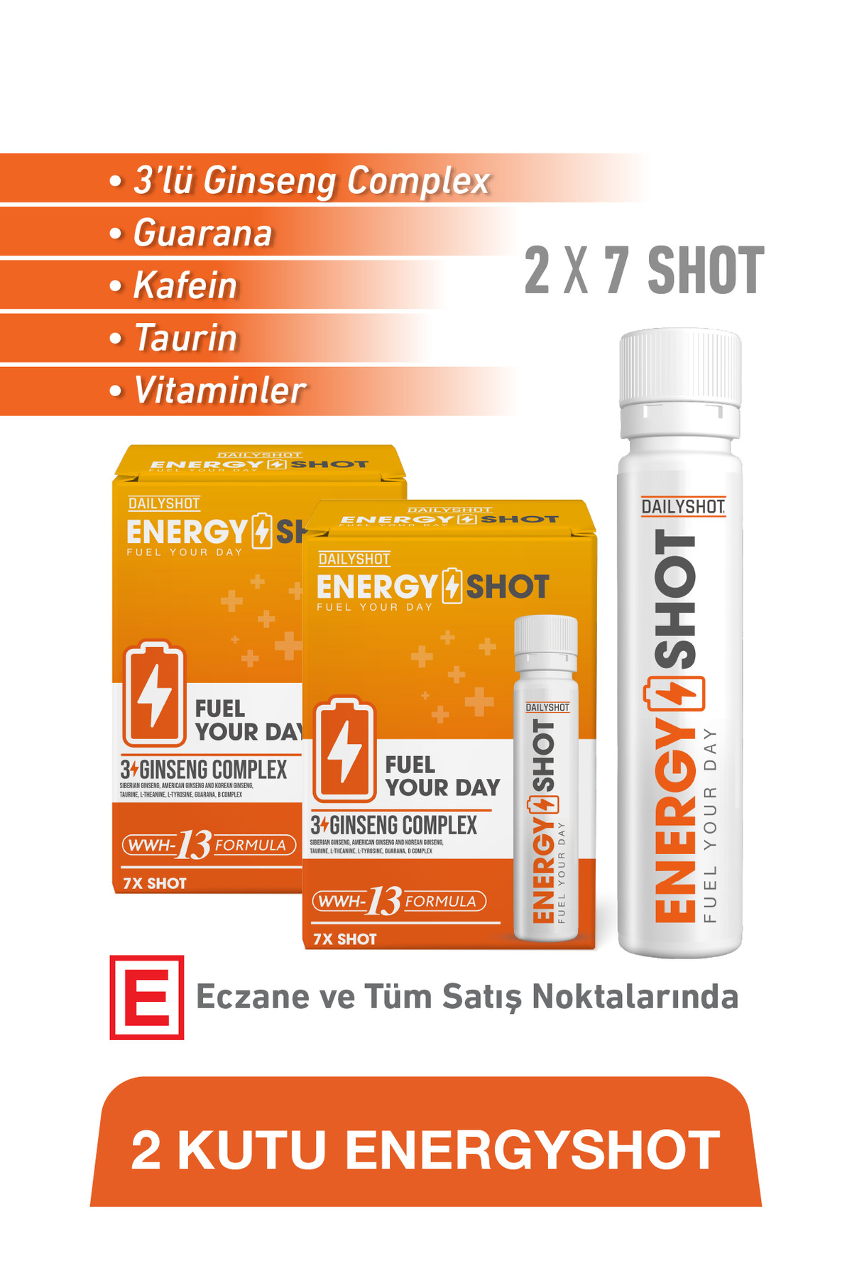 DAILYSHOT EnergyShot 3'lü Ginseng Complex, Guarana, Kafein, Taurin