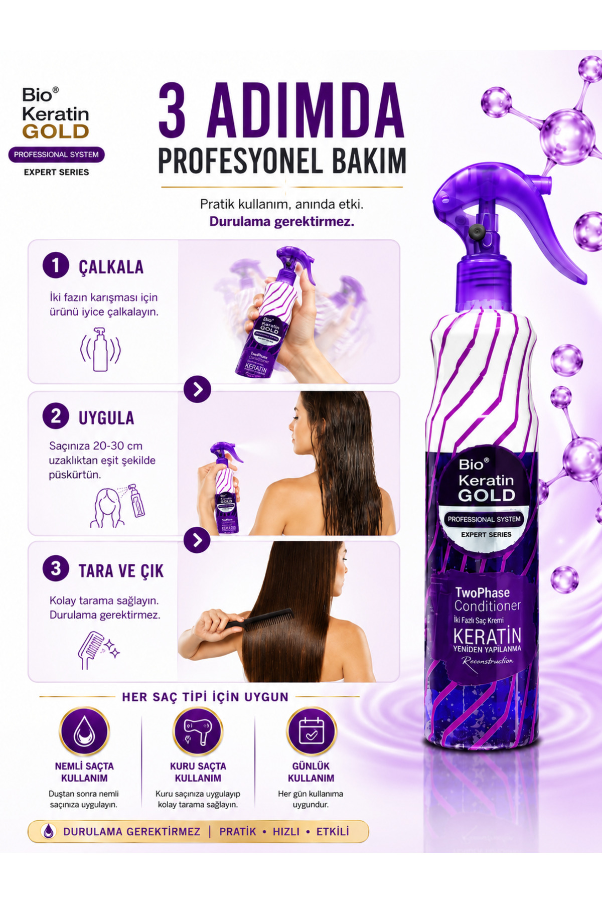 Keratinli Çift Fazlı Fön Suyu 400 Ml — A036 — تصویر 4 از 7