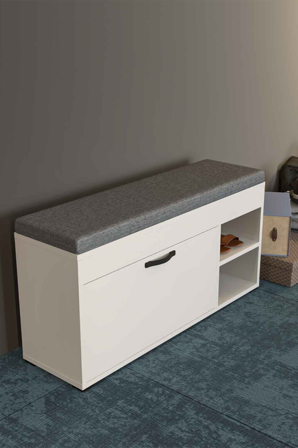 Goldfalez Puflu Ayakkabılık Bench Beyaz 90 cm görsel 4