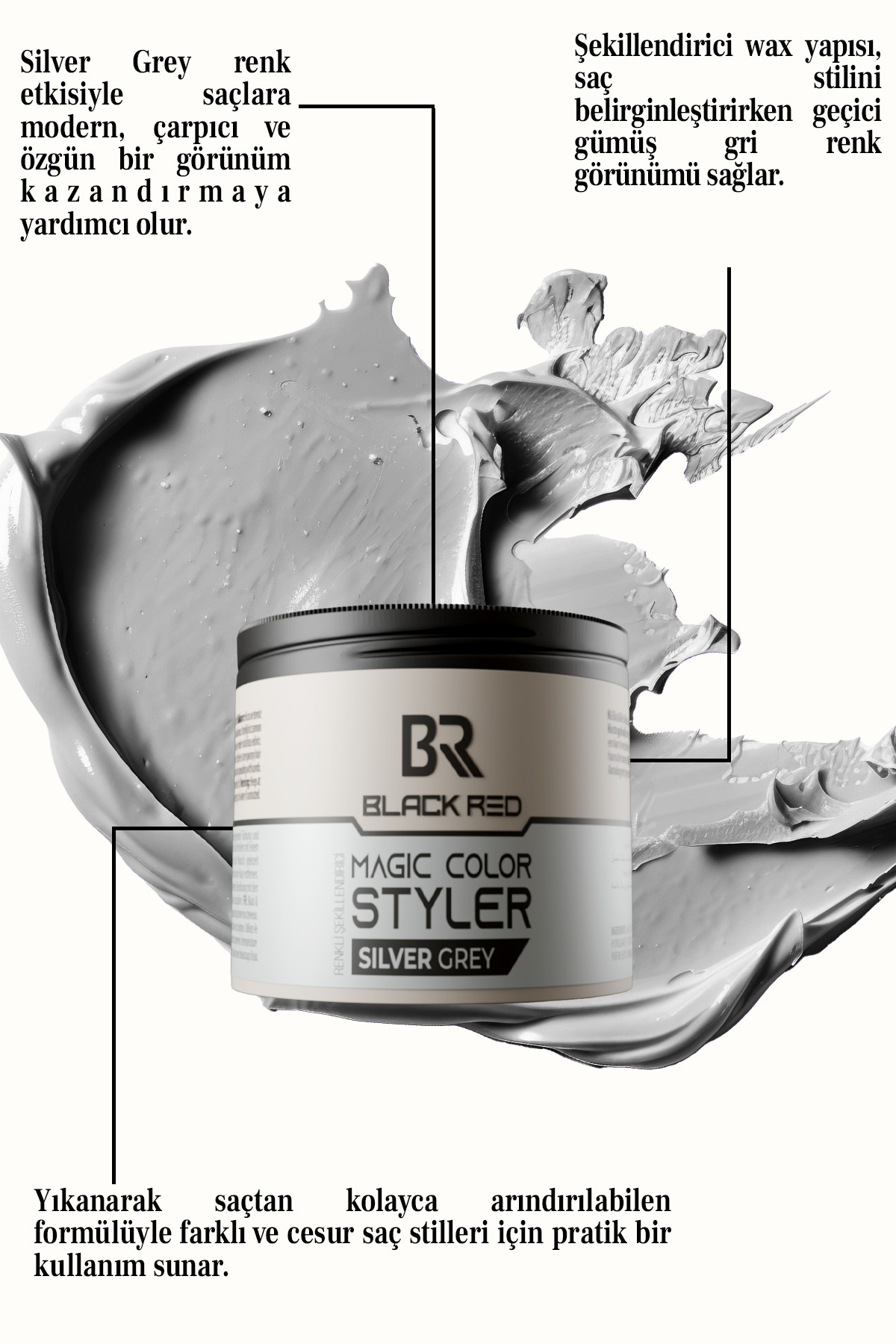 Magic Color Styler Silver Grey Geçici Gri Renk Veren Saç Şekillendirici Wax 100 ml — 8680057221935 — تصویر 2 از 4