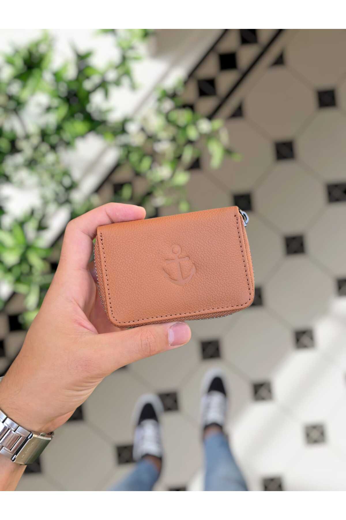 661 Genuine Leather Zipper Accordion Card Holder Model Women Men Use Leather Bag WITH ANCHOR LOGO