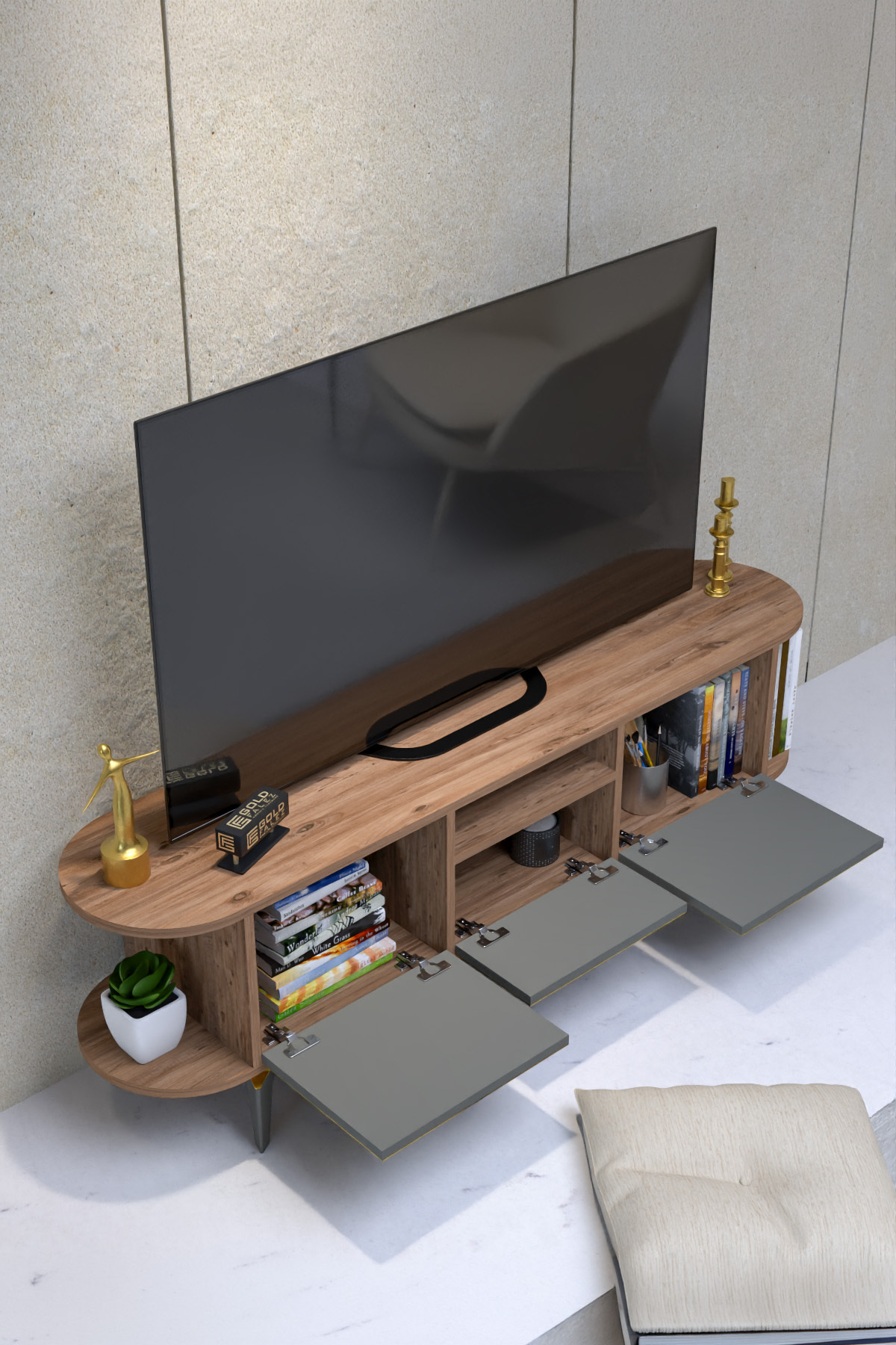 Goldfalez Mira Gold TV Ünitesi Kahverengi 160 görsel 5