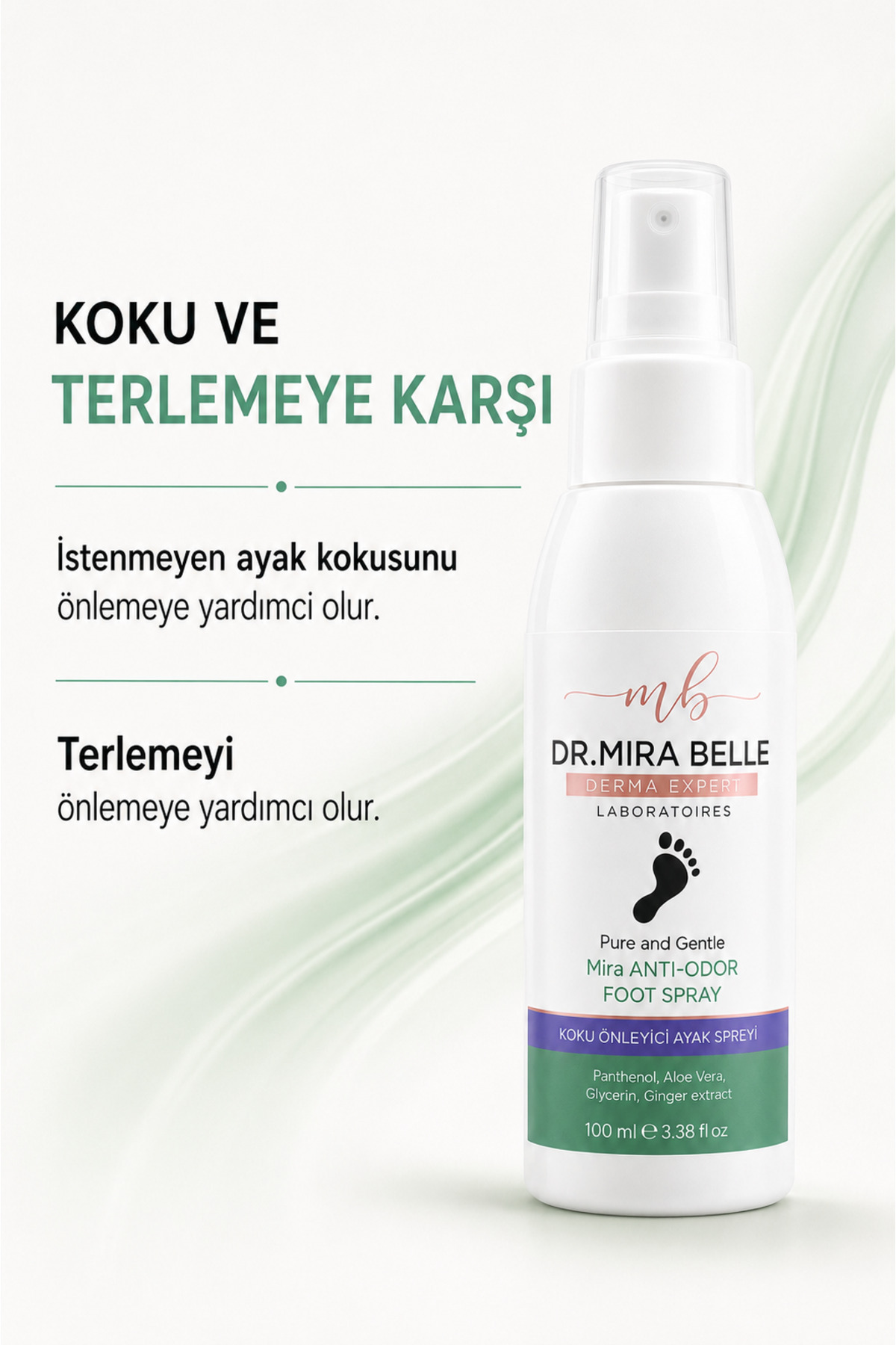 Mira Koku ve Karşıtı Terleme Önleyici Zencefil & Nane Özlü Ayak Spreyi 100 ml — DDE-BDY-FOOTSPRAY-100ML — تصویر 2 از 7