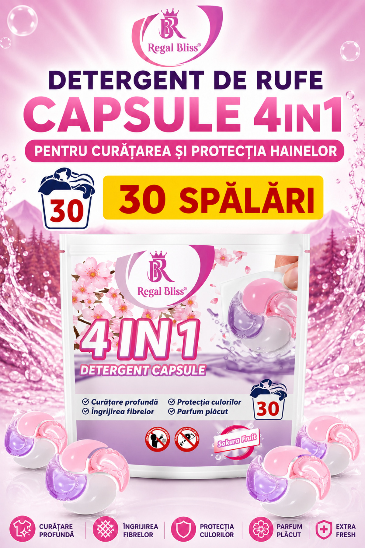 Regal Bliss Detergent de rufe capsule Regal Bliss, 4in1 pods pentru curatarea...