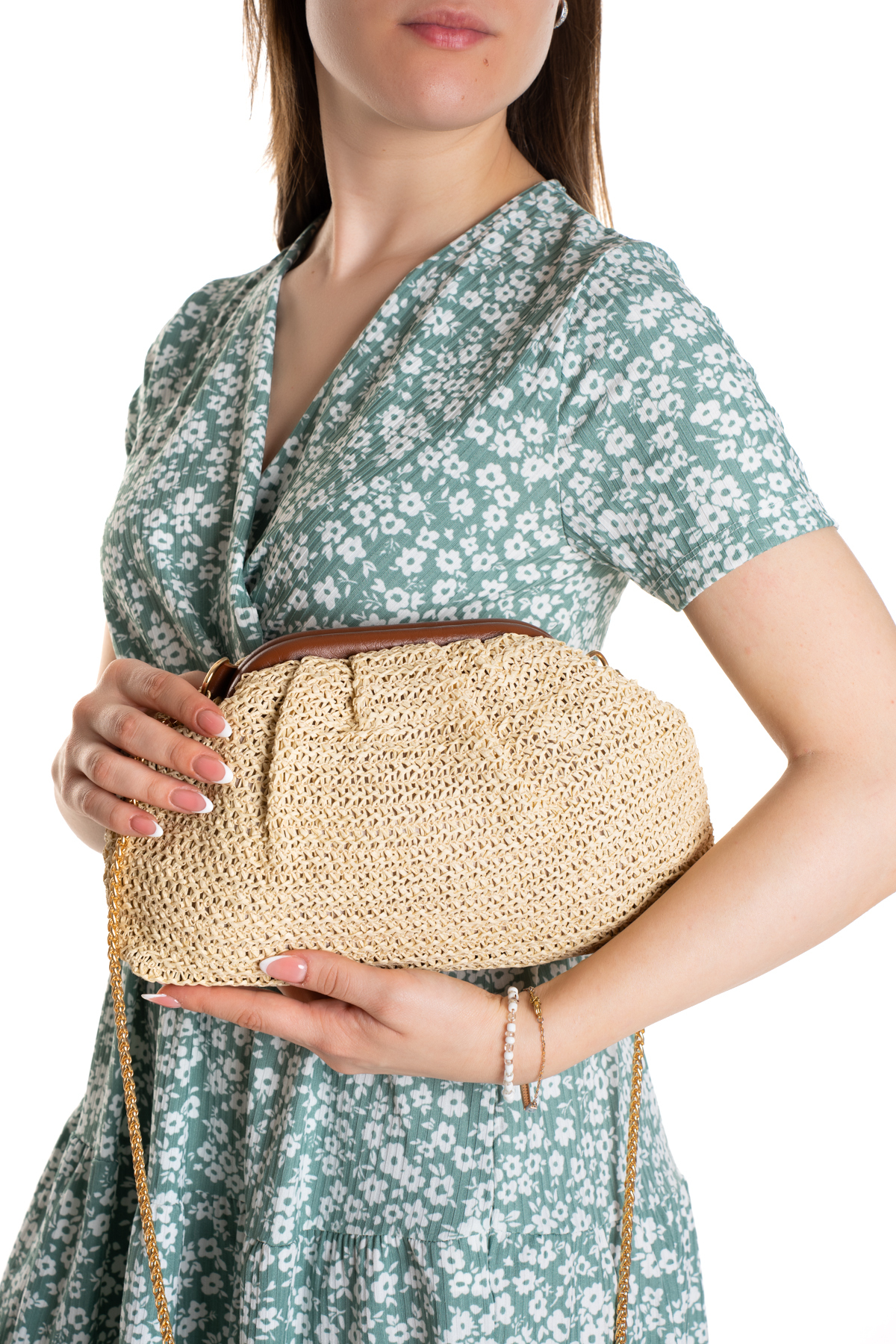 Adelina Bags Kadın Burslu Hasır Çanta Portföy Clutch Omuz Çantası El ve Omuz Askılı Hasır Çanta görsel 5
